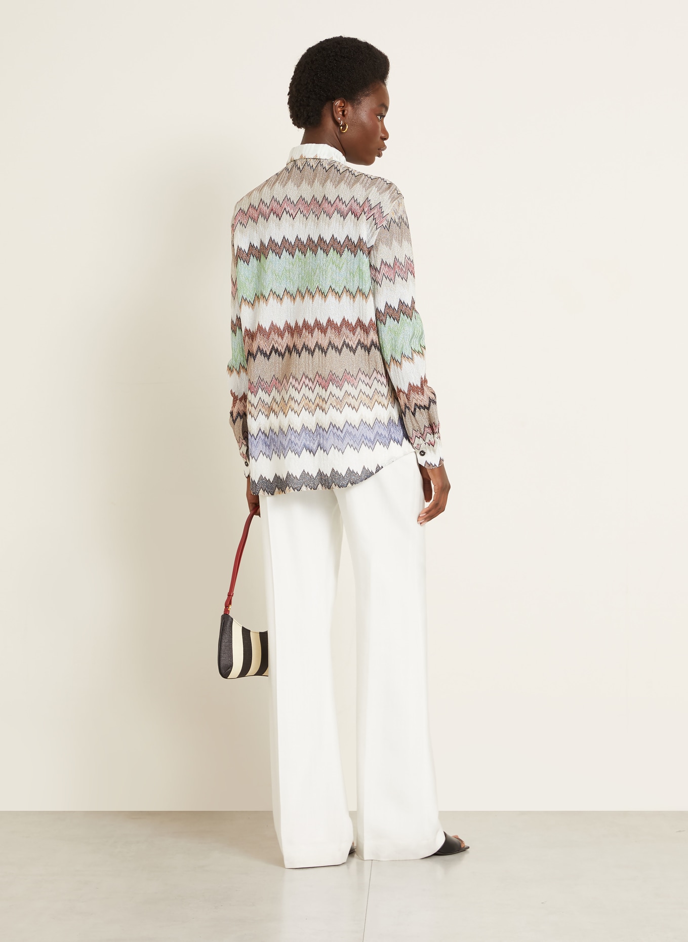 MISSONI Strickbluse mit Glitzergarn: WEISS / BRAUN / HELLGRÜN