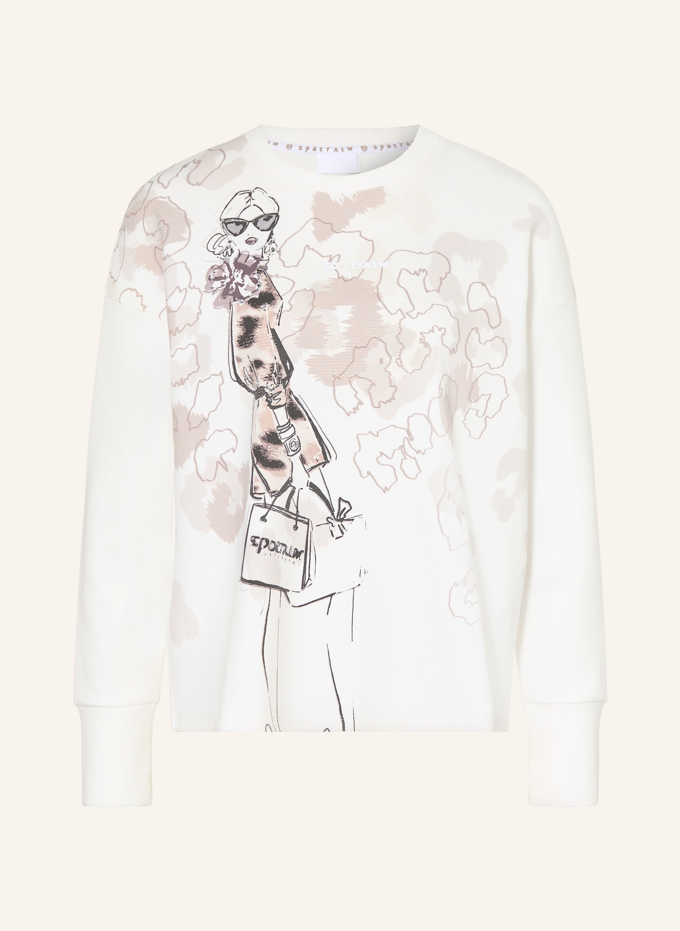 SPORTALM Mikina s plisováním  v kombinovaném materiálu: KRÉMOVÁ / ČERNOŠEDÁ / ČERNÁ