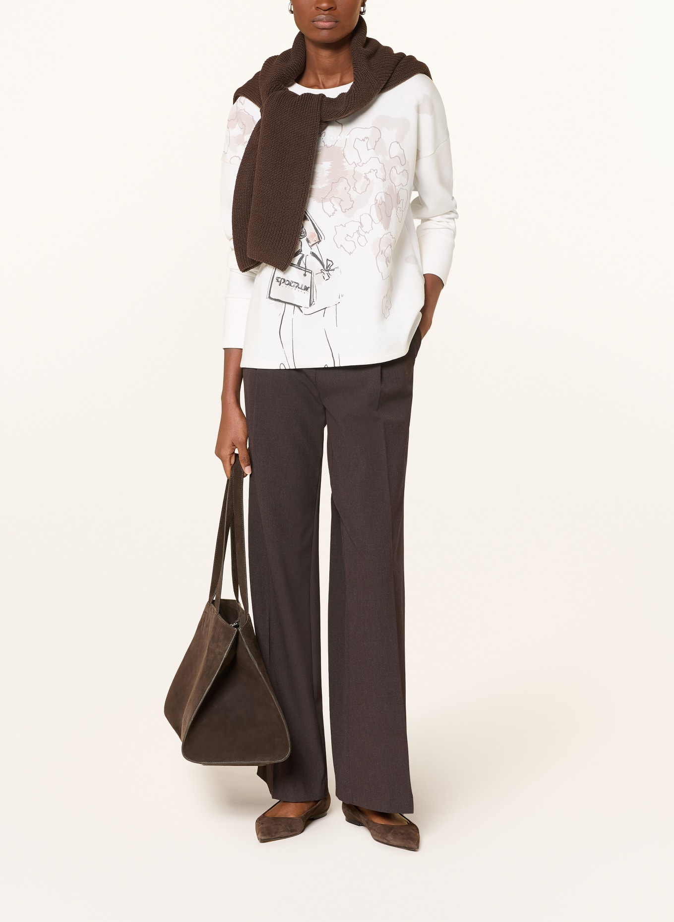 SPORTALM Mikina s plisováním  v kombinovaném materiálu: KRÉMOVÁ / ČERNOŠEDÁ / ČERNÁ