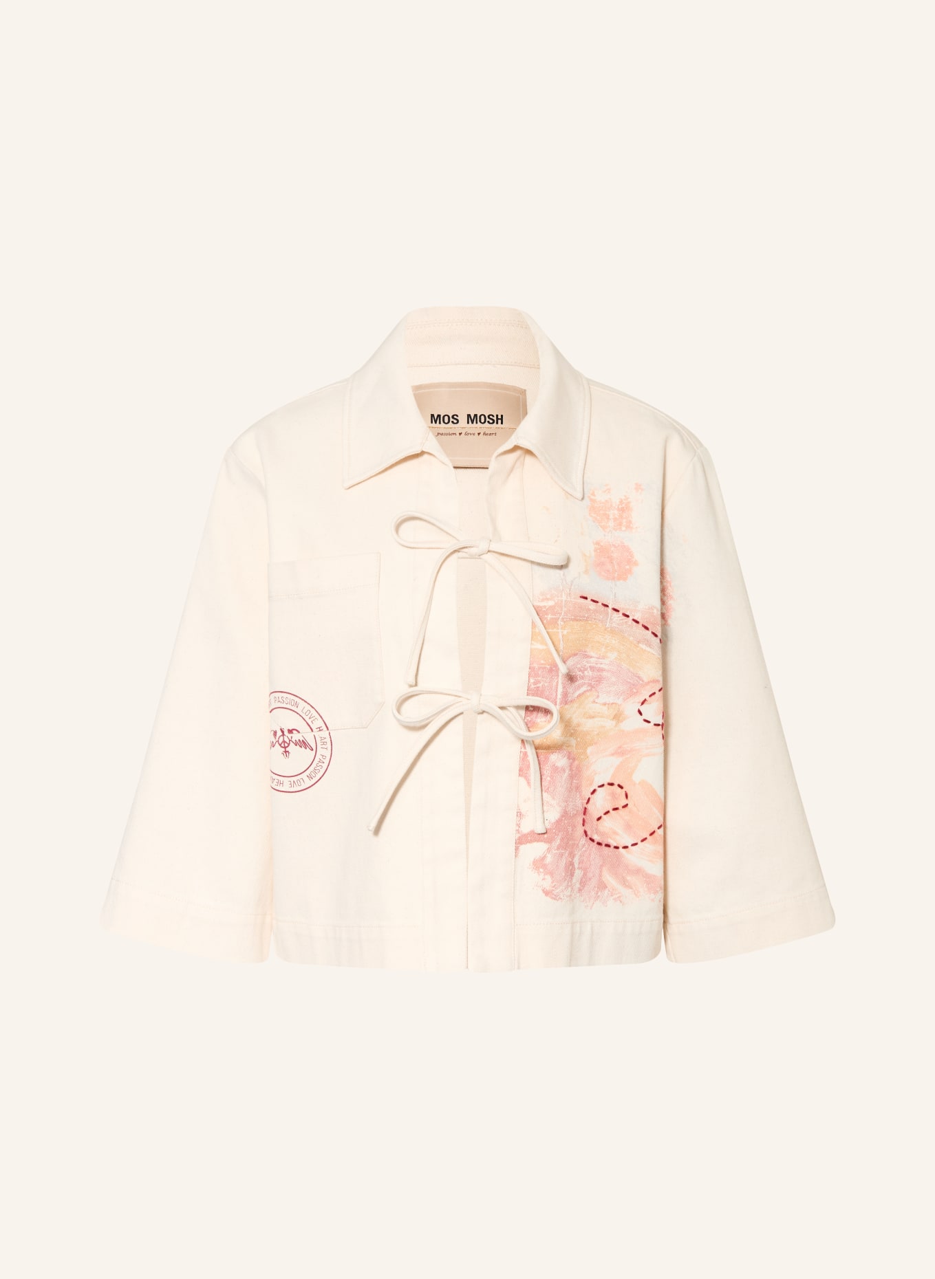 MOS MOSH Jeansjacke MMLULO mit 3/4-Arm: CREME / HELLROT / DUNKELROT