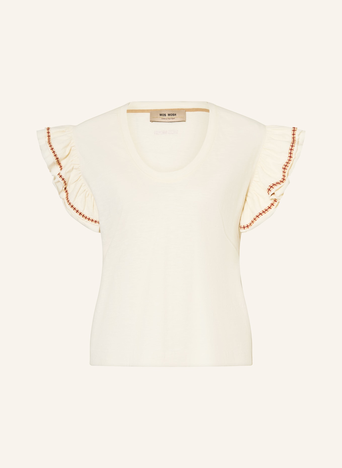 MOS MOSH MMTORRA T-shirt with ruffles: ECRU / LIGHT BROWN / BROWN