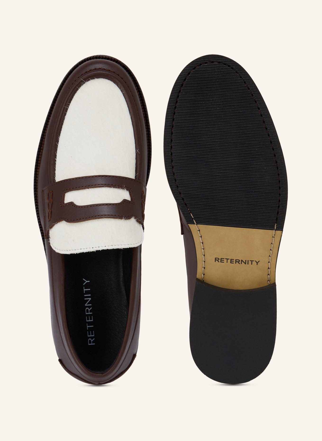 RETERNITY Mocassins Penny LE MÉTROPOLITAIN: MARRON FONCÉ / ÉCRU