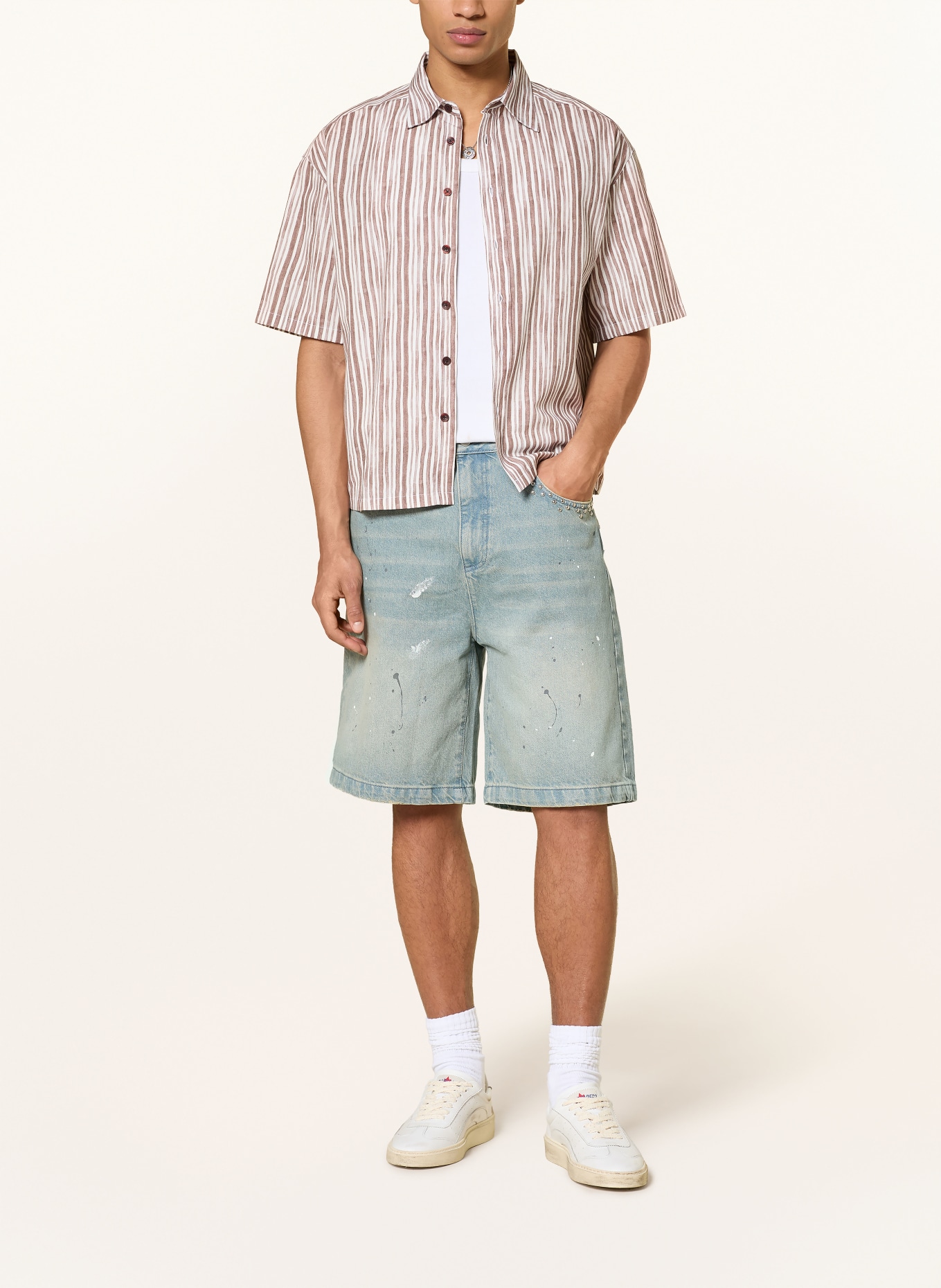 RETERNITY Kurzarm-Hemd Comfort Fit: BRAUN / WEISS