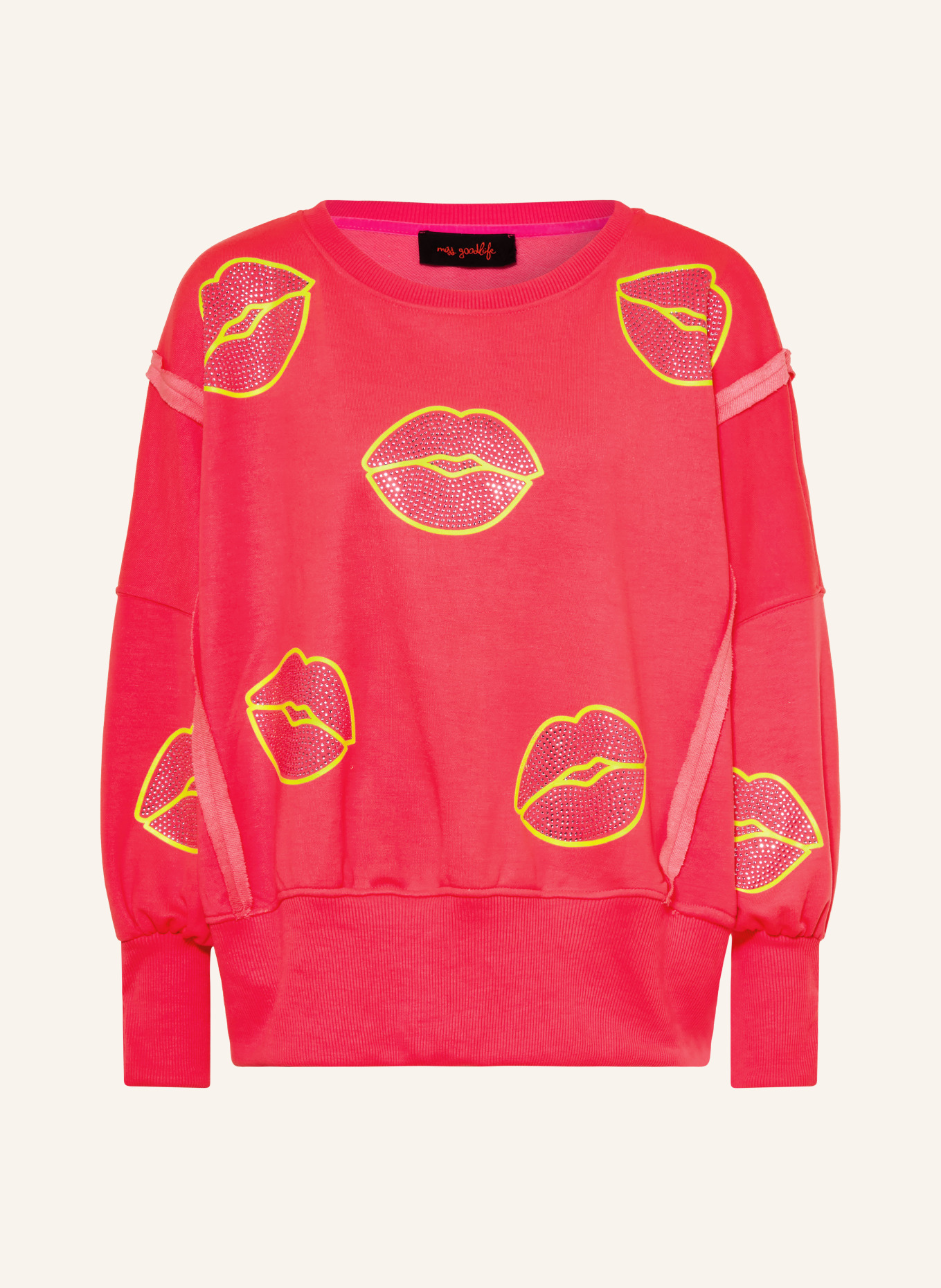 miss goodlife Bluza z kamieniami ozdobnymi: JASKRAWY MOCNORÓŻOWY / JASKRAWY ŻÓŁTY