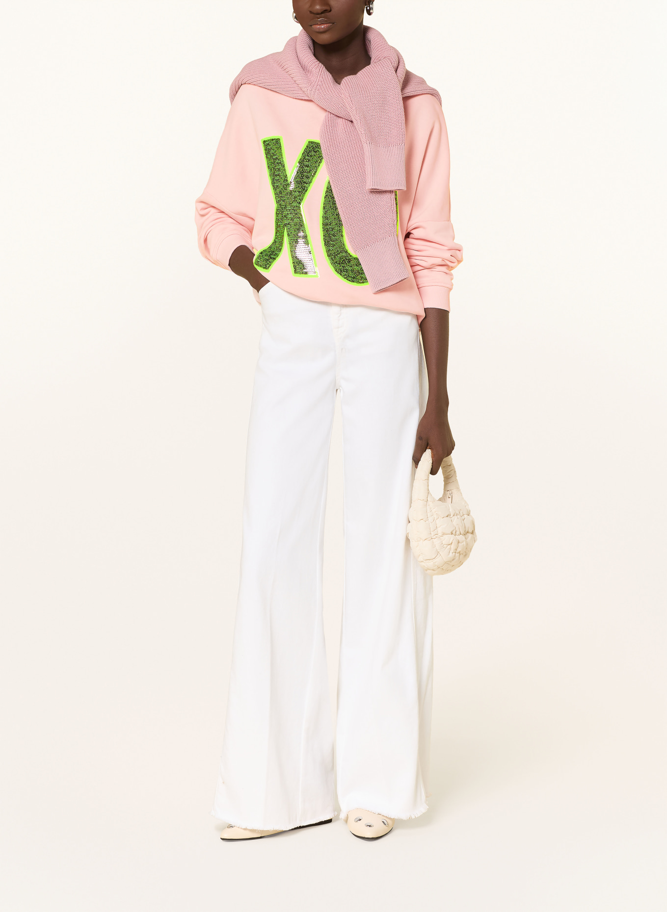 miss goodlife Oversized mikina s flitry: BARVA RŮŽOVÉHO ZLATA / NEONOVĚ ŽLUTÁ / TMAVĚ ZELENÁ