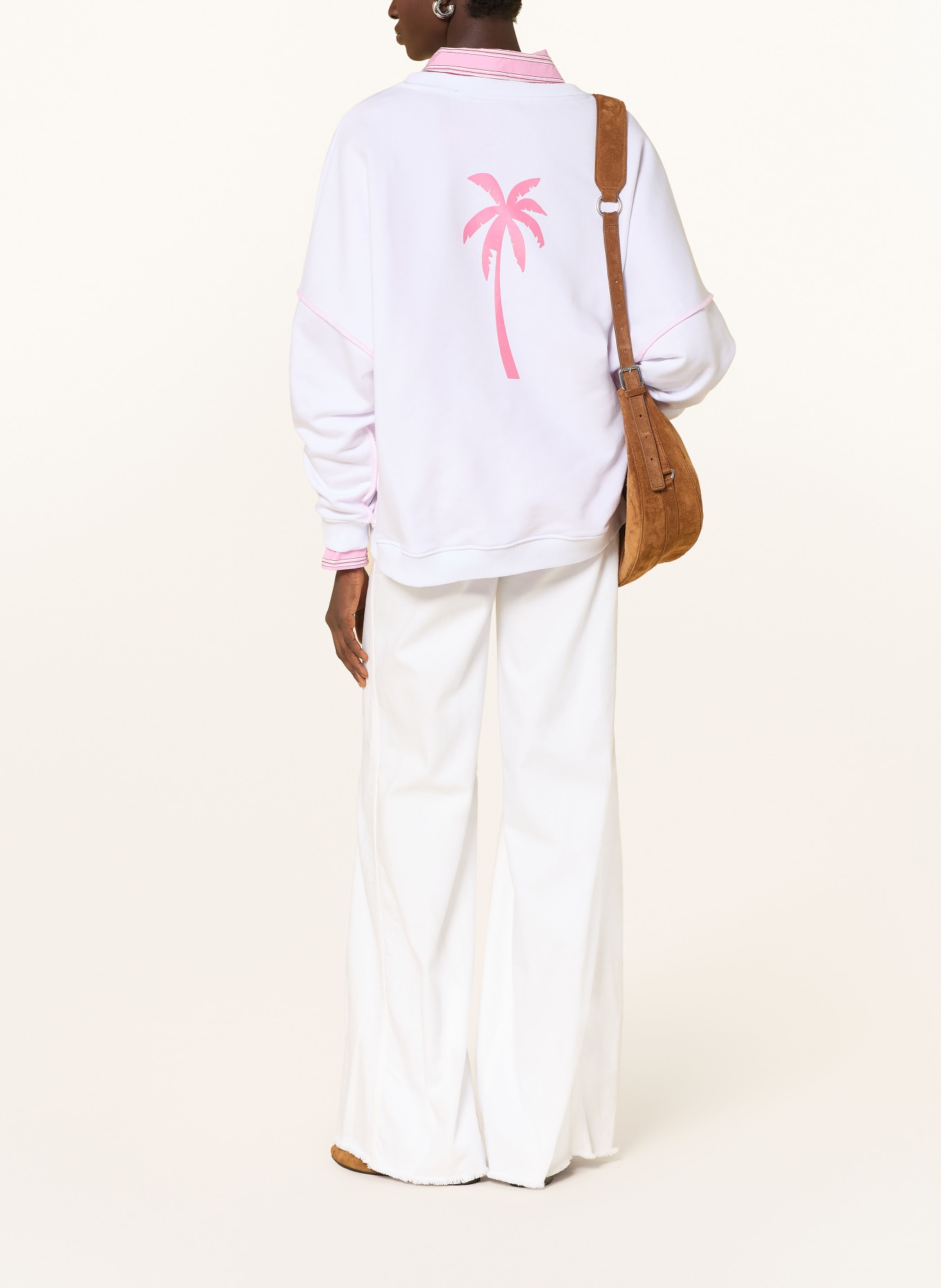 miss goodlife Oversized-Sweatshirt mit Schmucksteinen: WEISS / HELLROT / NEONGRÜN