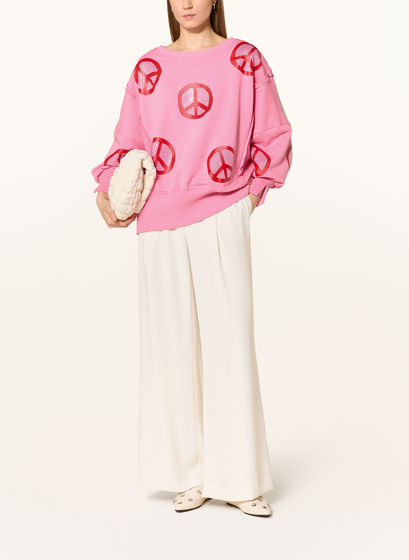 miss goodlife Sweatshirt mit Schmucksteinen: PINK / ROT