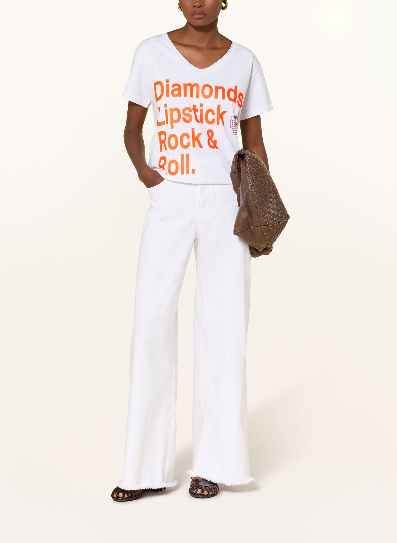 miss goodlife T-shirt avec pierres précieuses: BLANC / ROUGE FONCÉ / ORANGE FLUO