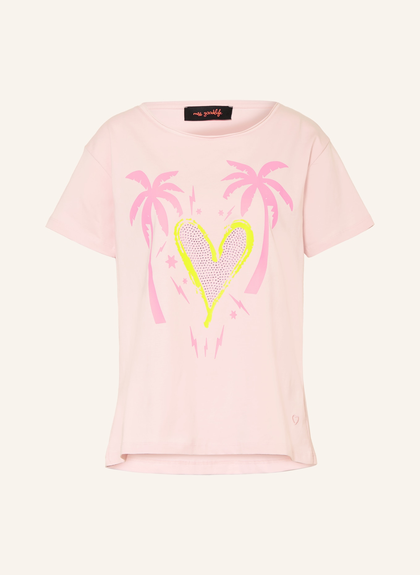 miss goodlife T-shirt avec pierres précieuses: ROSE CLAIR / ROSE / JAUNE FLUO