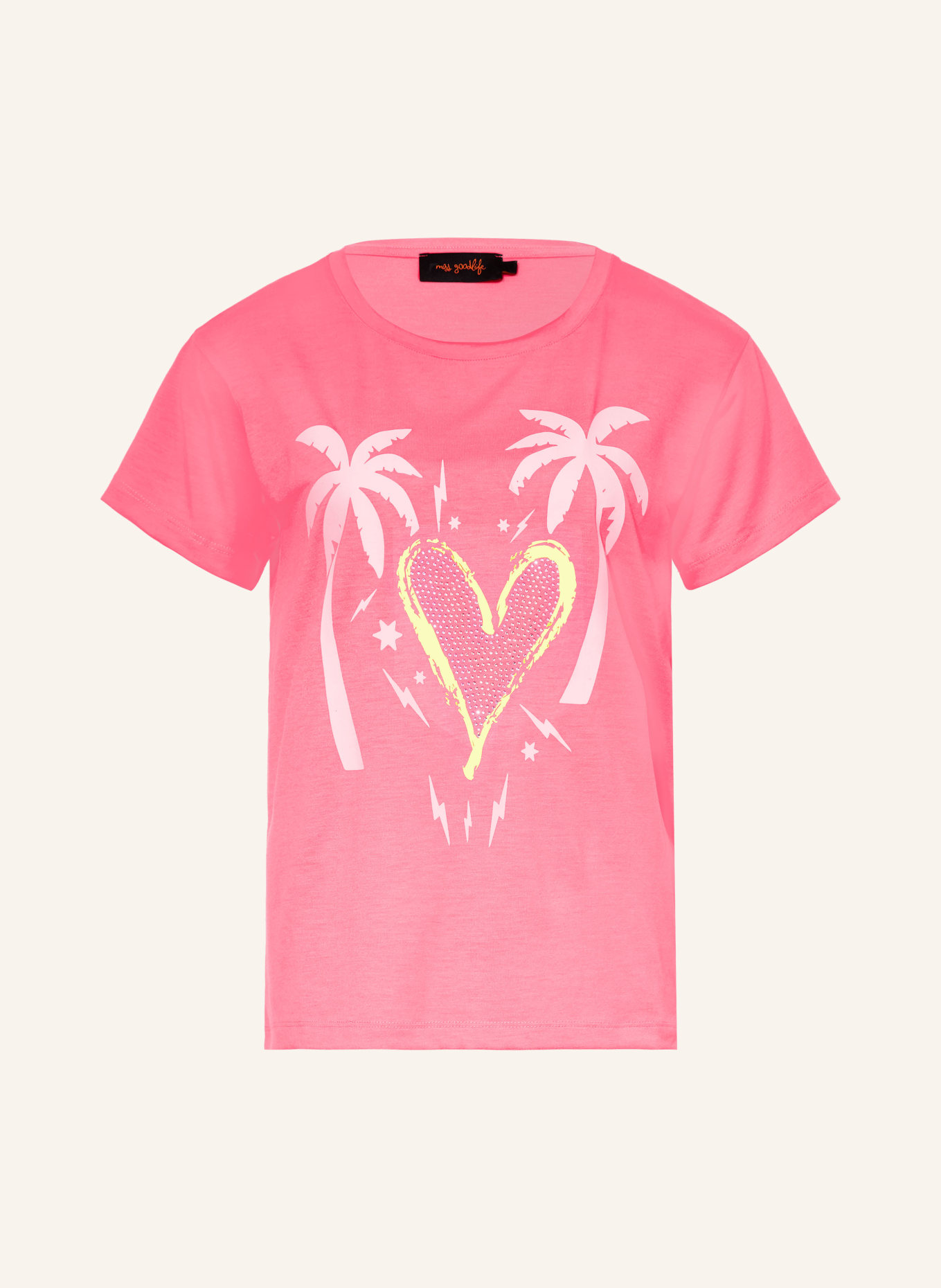 miss goodlife T-shirt with gemstones: NEON PINK