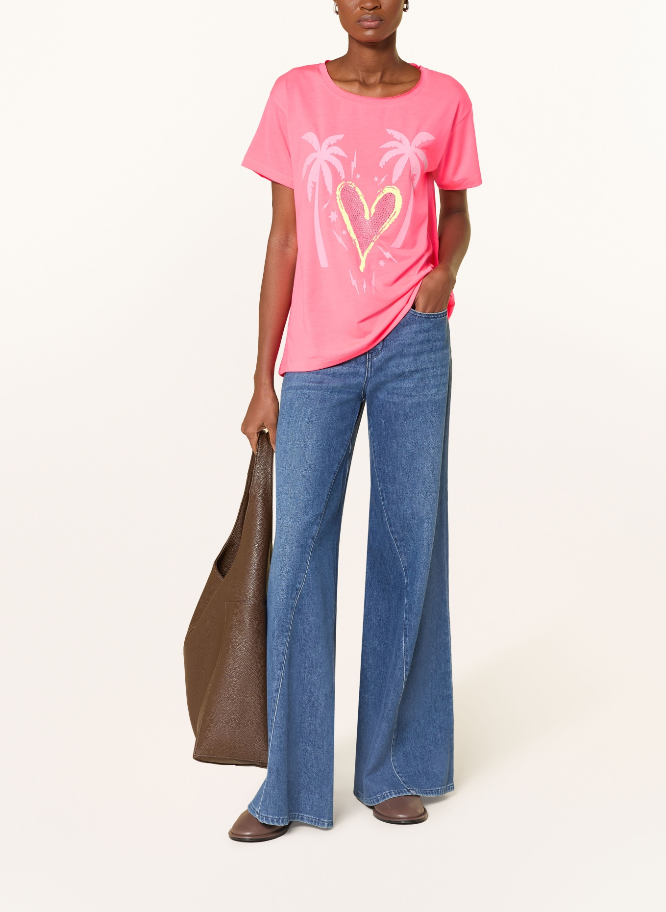 miss goodlife T-shirt with gemstones: NEON PINK