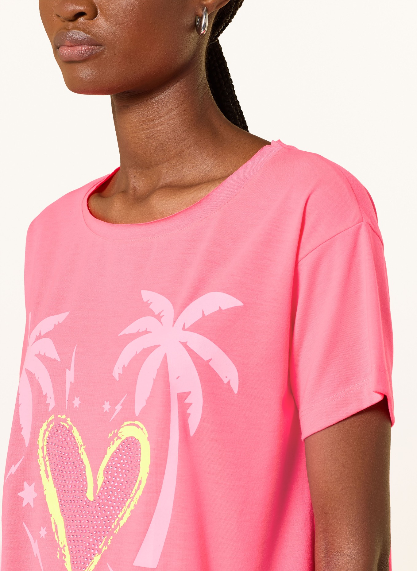 miss goodlife T-shirt with gemstones: NEON PINK