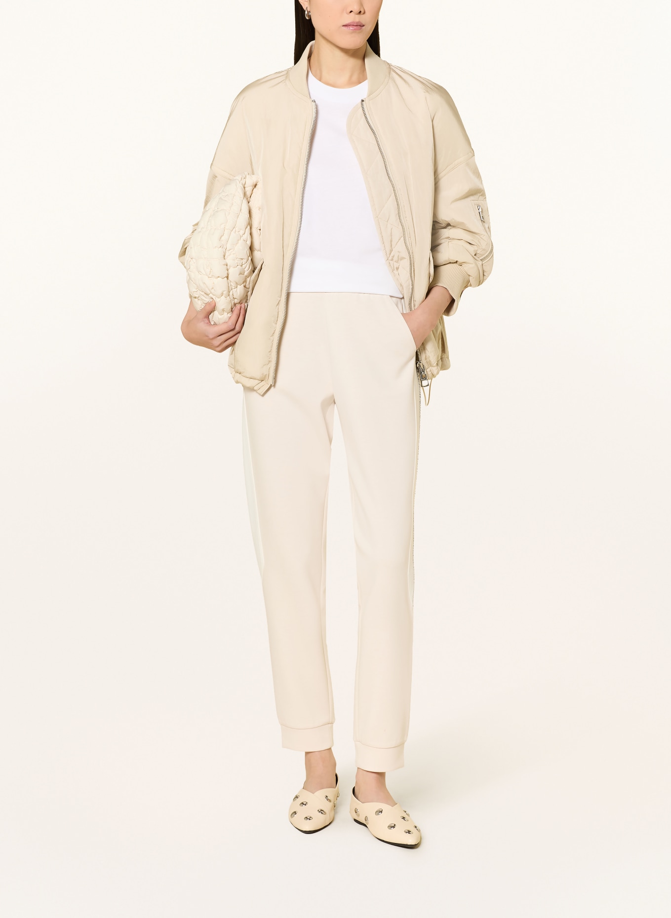 monari Jersey jogging-style pants with rhinestones: CREAM / WHITE