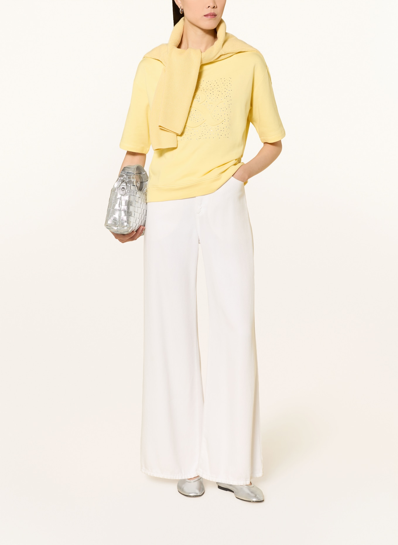 monari Sweatshirt mit Schmucksteinen: HELLGELB