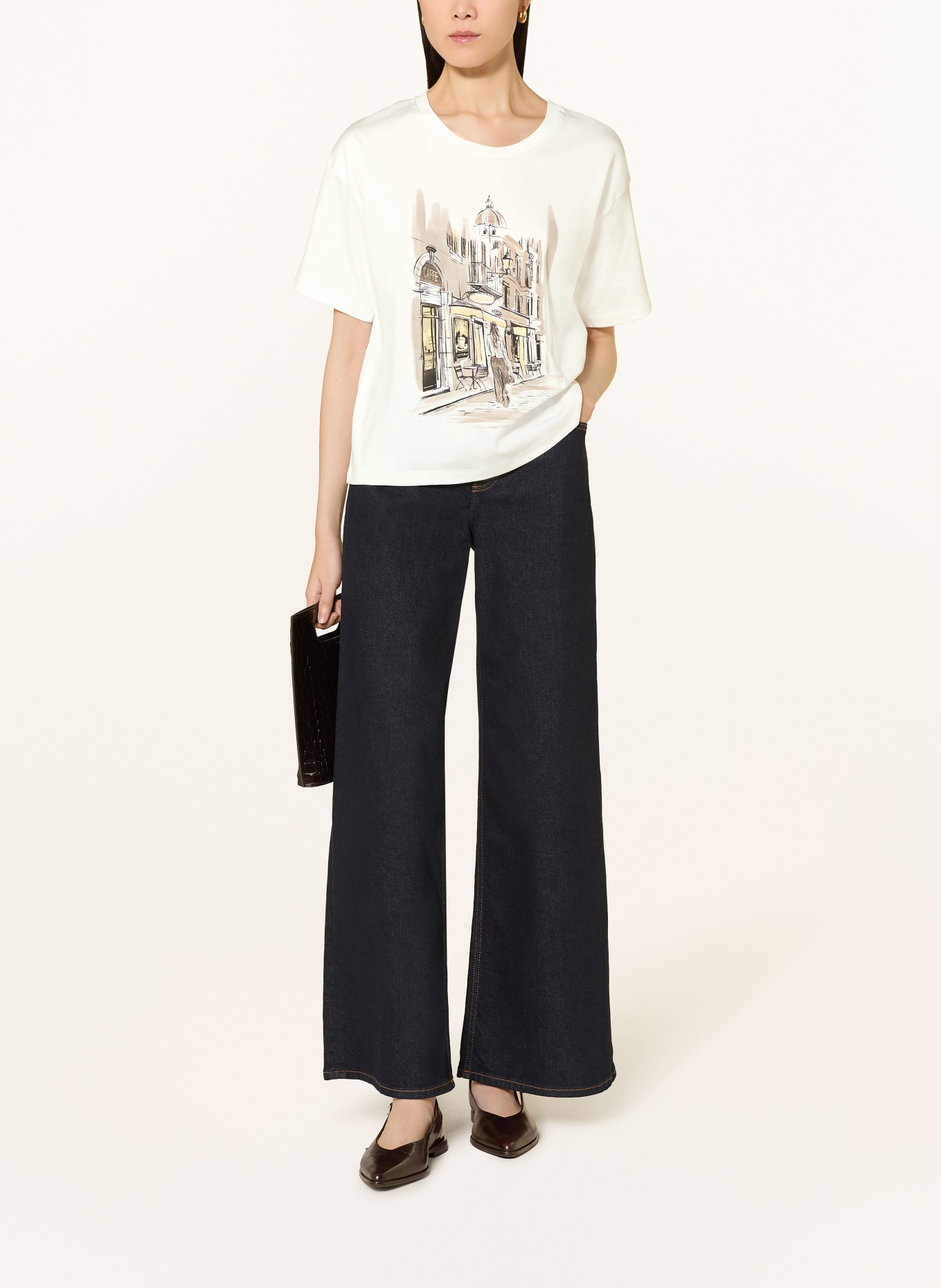 monari Tričko s ozdobnými kameny: BÍLÁ / ČERNOŠEDÁ / TMAVĚ ŽLUTÁ