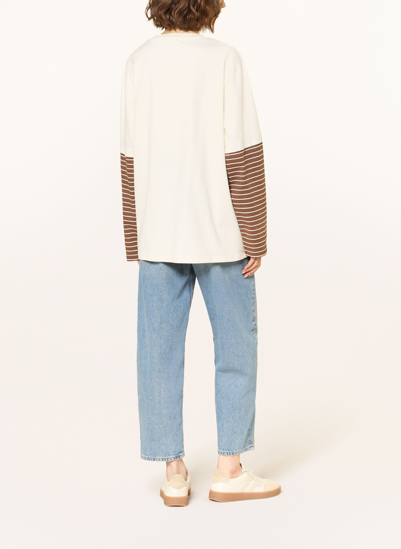 OH APRIL Oversized long-sleeved shirt: ECRU / BROWN