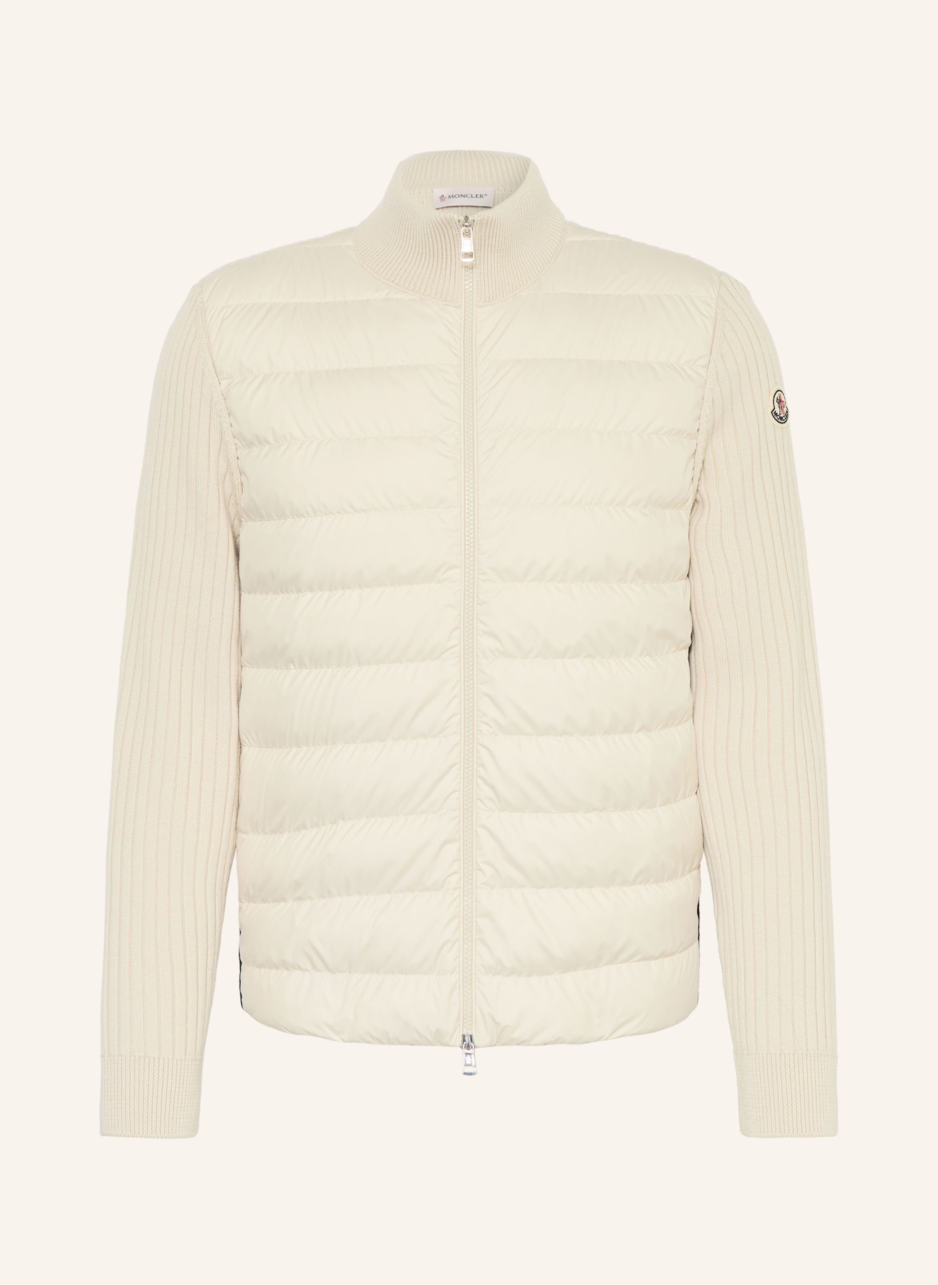 MONCLER Daunenjacke im Materialmix: ECRU / DUNKELBLAU