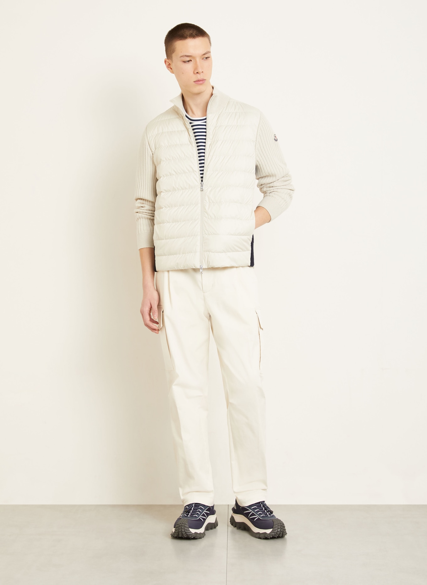 MONCLER Daunenjacke im Materialmix: ECRU / DUNKELBLAU