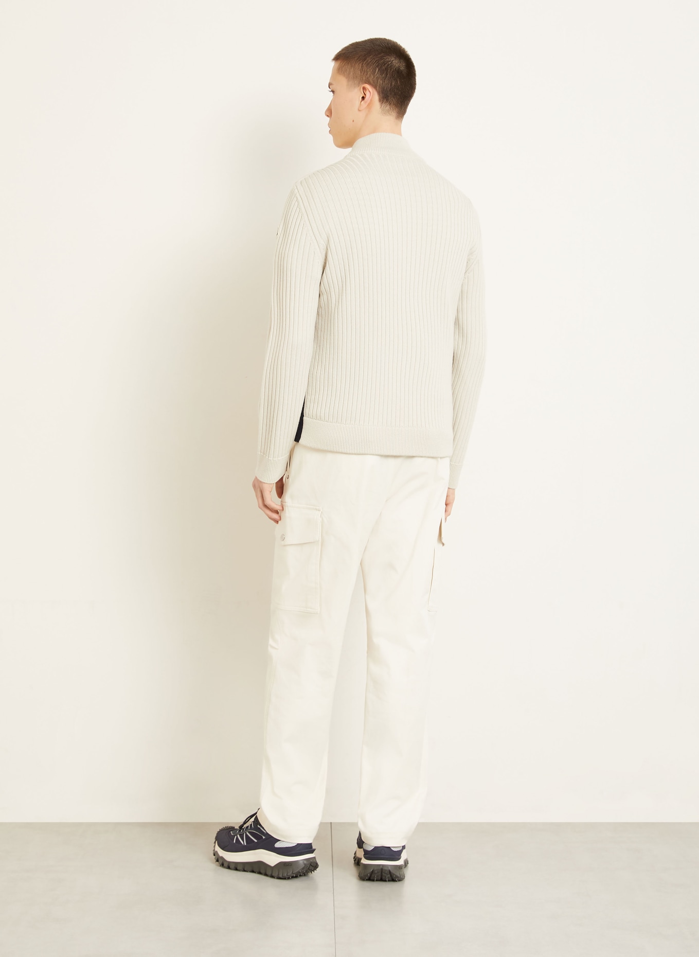 MONCLER Daunenjacke im Materialmix: ECRU / DUNKELBLAU