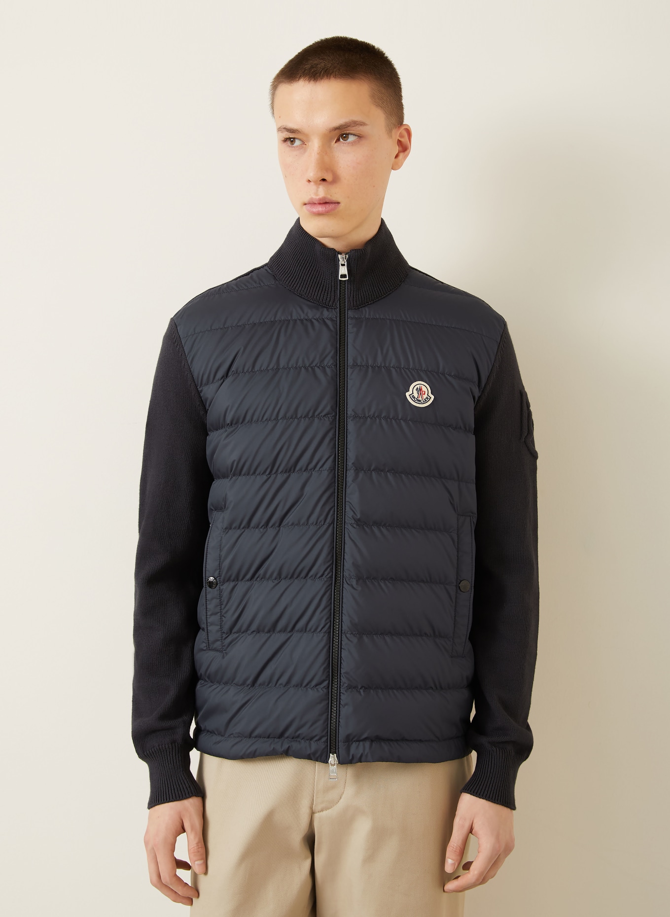 MONCLER Daunenjacke im Materialmix: DUNKELBLAU