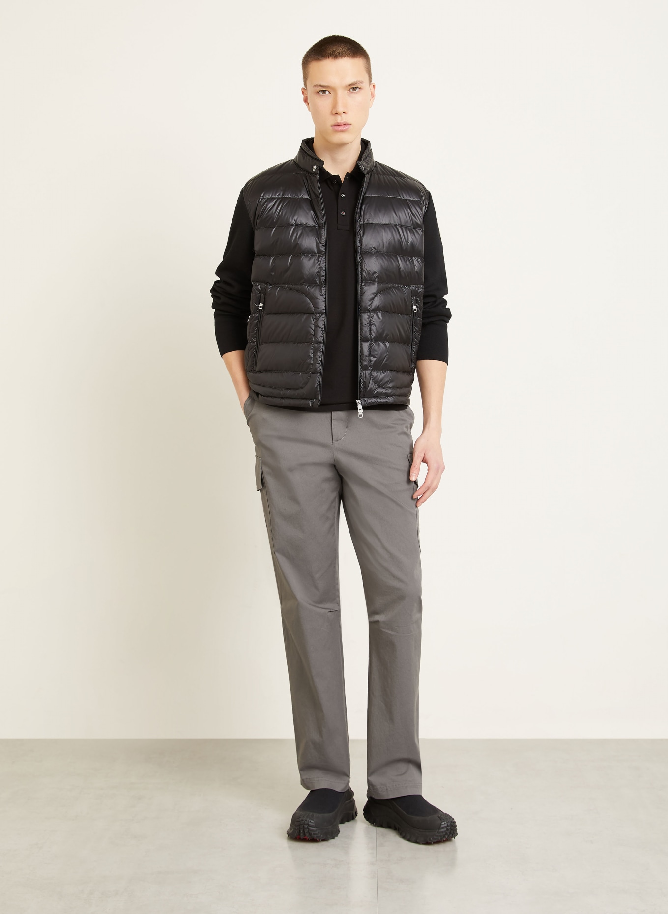 MONCLER Daunenjacke im Materialmix: SCHWARZ