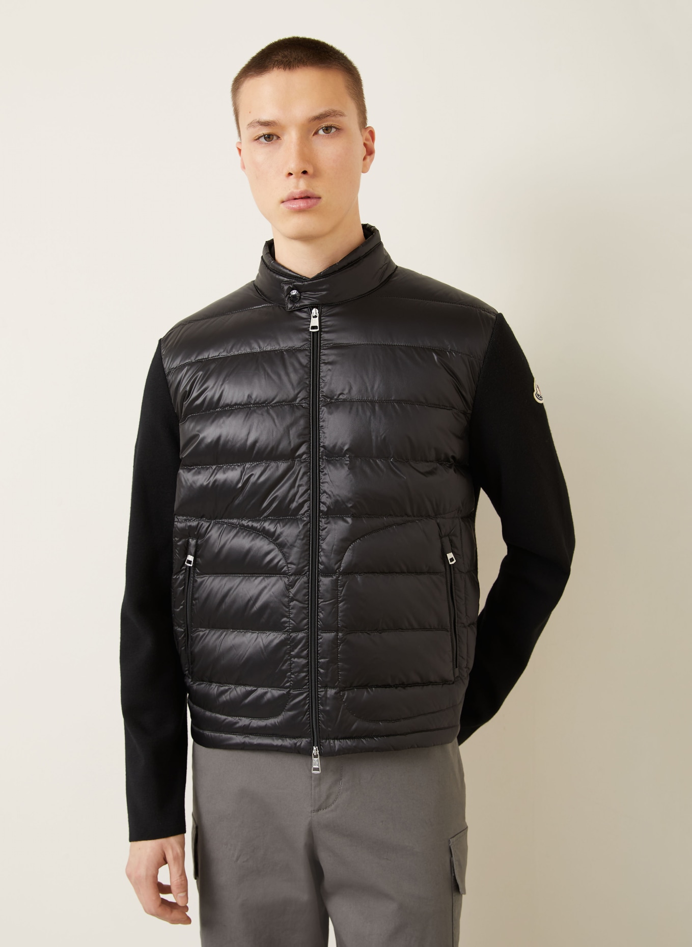 MONCLER Daunenjacke im Materialmix: SCHWARZ