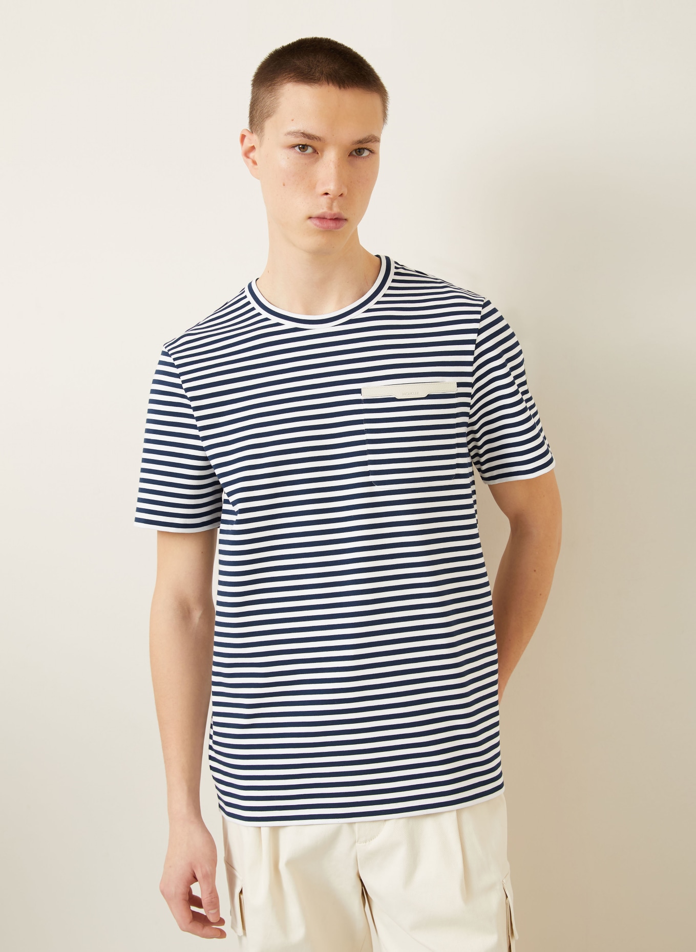 MONCLER T-Shirt: DUNKELBLAU / WEISS