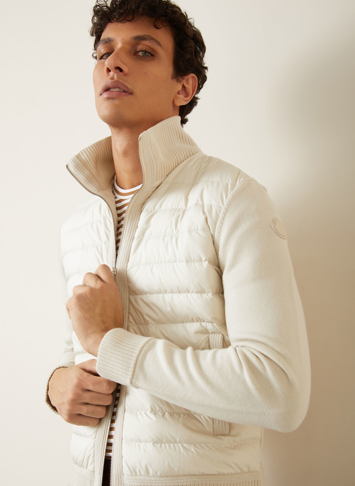 MONCLER Lightweight-Daunenjacke im Materialmix: BEIGE
