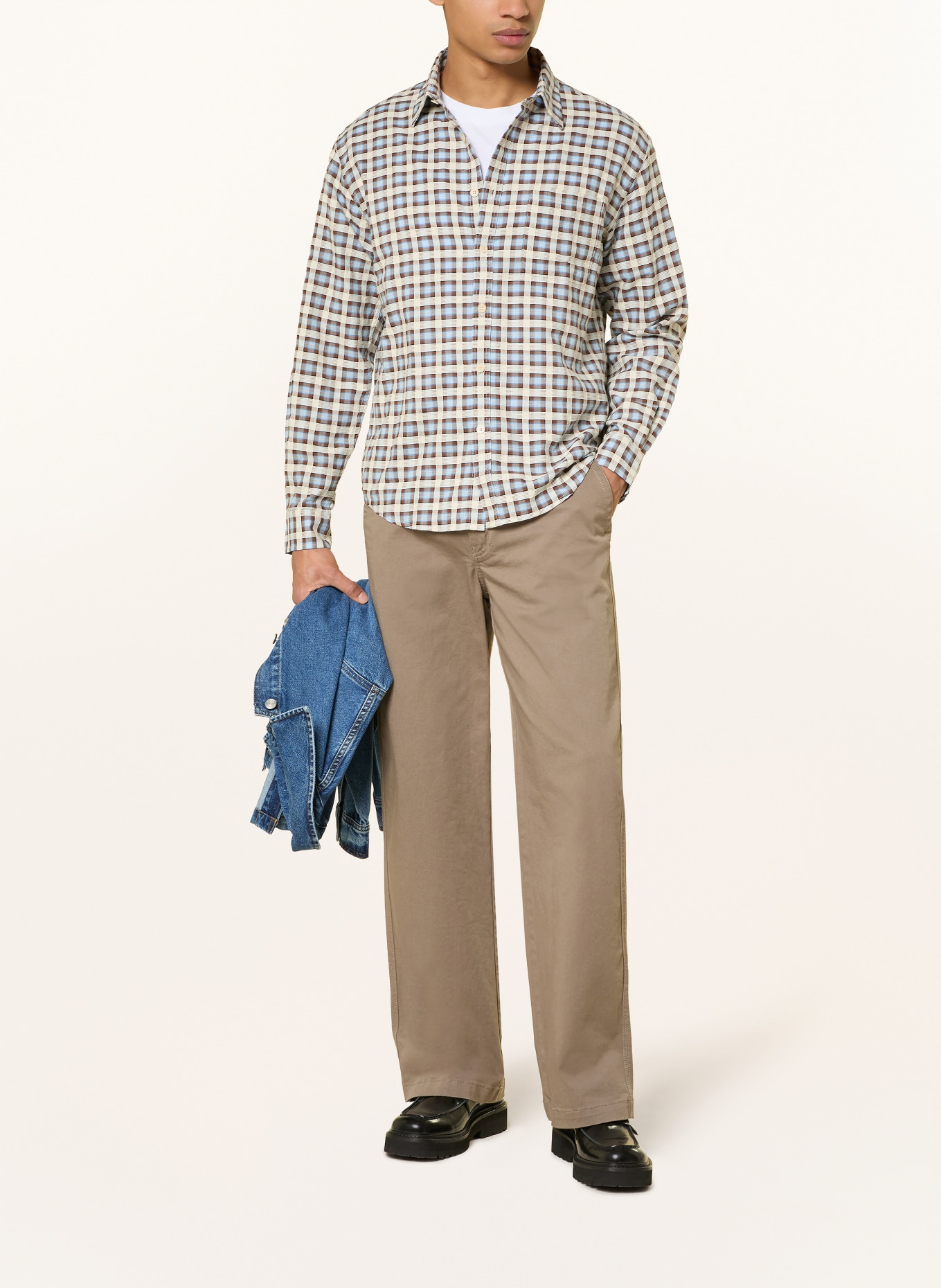 NN.07 Hemd DEON Comfort Fit: BEIGE / BRAUN / HELLBLAU