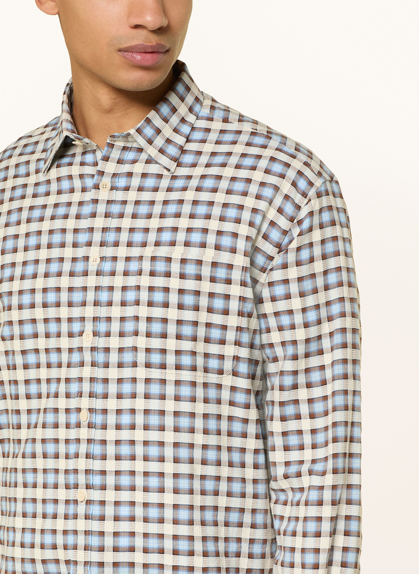 NN.07 Hemd DEON Comfort Fit: BEIGE / BRAUN / HELLBLAU