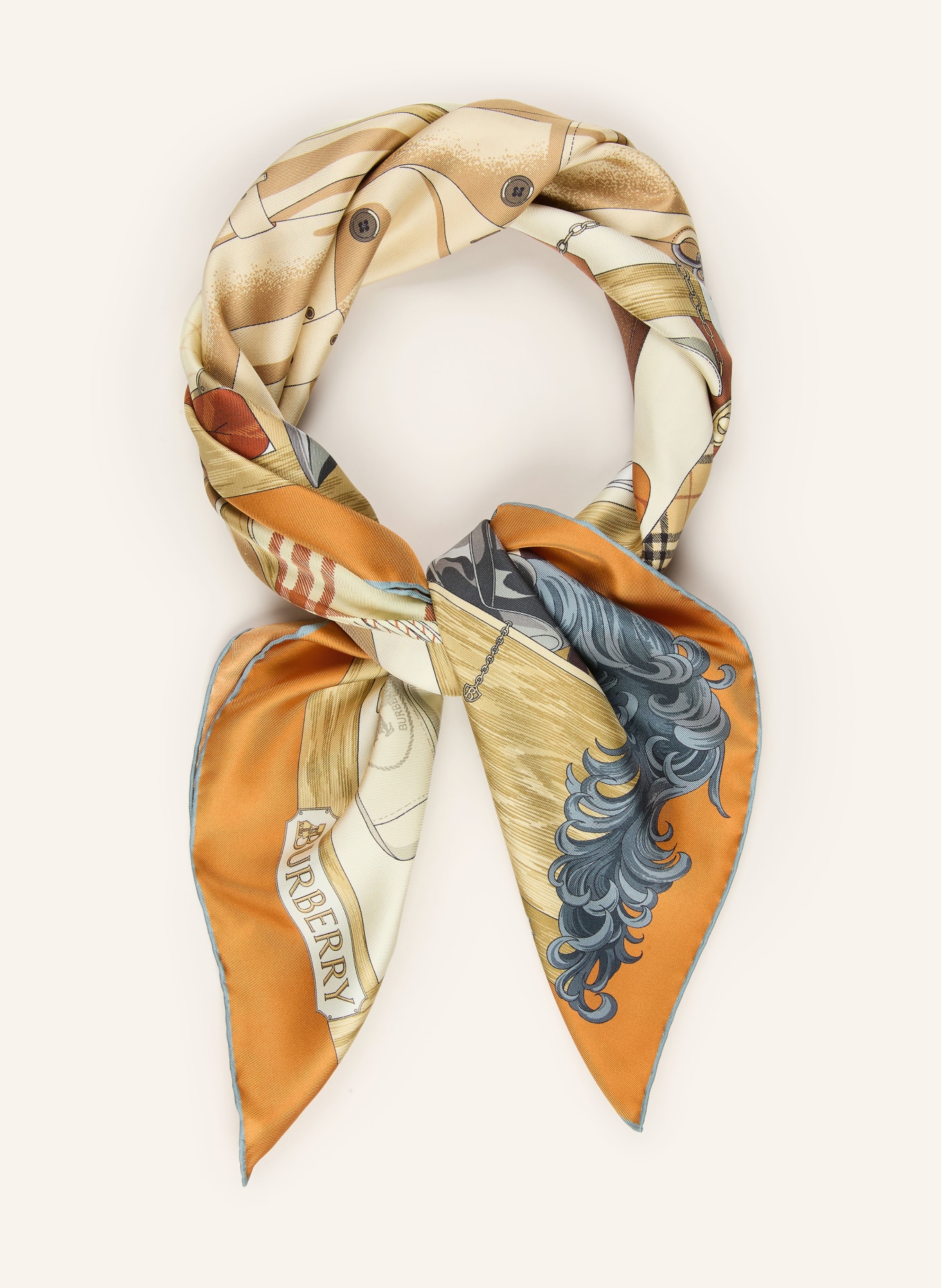 BURBERRY foulard en soie: ORANGE / MARRON CLAIR / BLEU GRIS