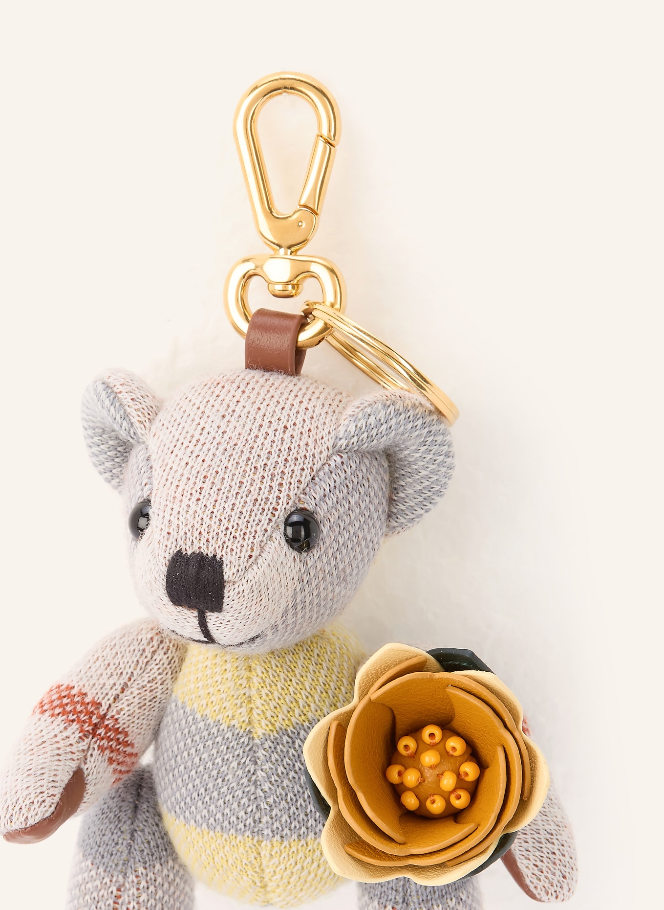 BURBERRY Bag charm THOMAS FLOWER: LIGHT GRAY / BROWN / YELLOW
