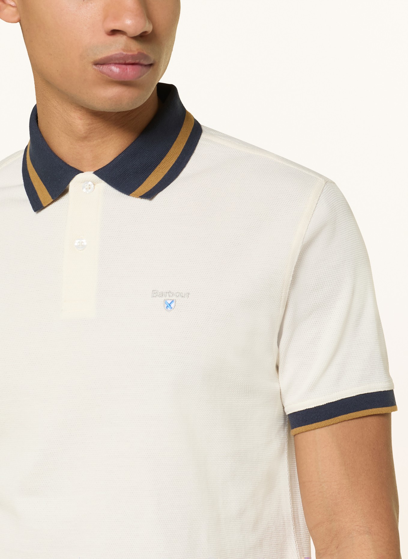 Barbour Piqué-polotröja ANTHORN: ECRU / KONJAK / MÖRKBLÅ