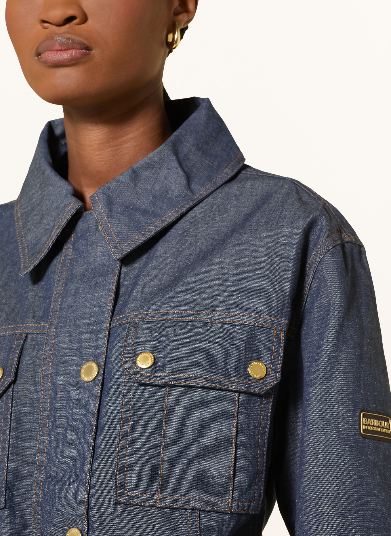 BARBOUR INTERNATIONAL Jachetă din denim: ALBASTRU ÎNCHIS / AUR / PORTOCALIU ÎNCHIS