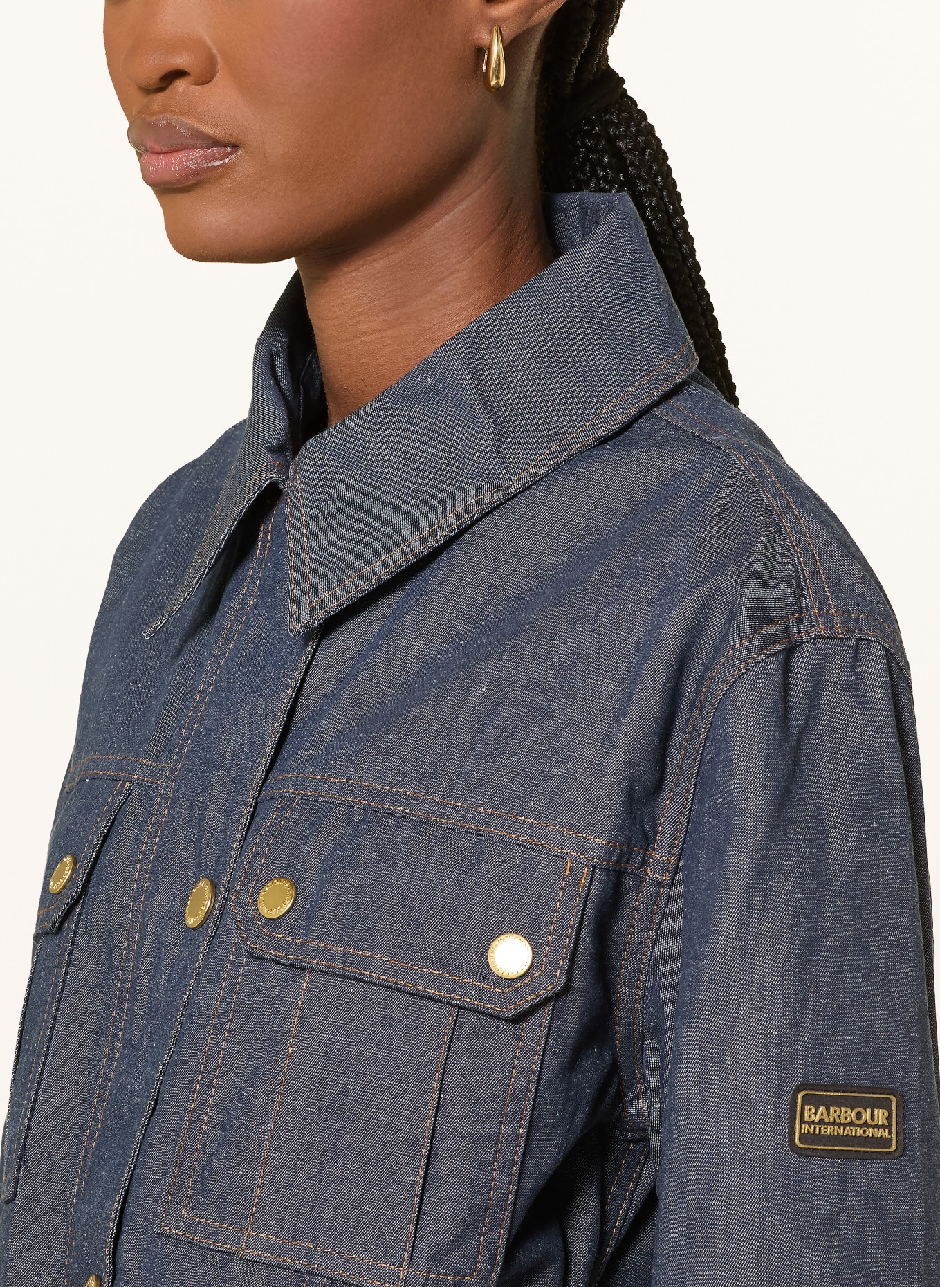 BARBOUR INTERNATIONAL Jachetă din denim: ALBASTRU ÎNCHIS / AUR / PORTOCALIU ÎNCHIS