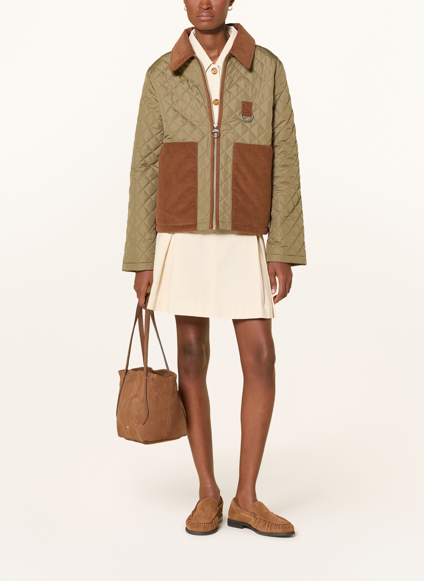 Barbour Steppjacke AYLESBY: OLIV / COGNAC