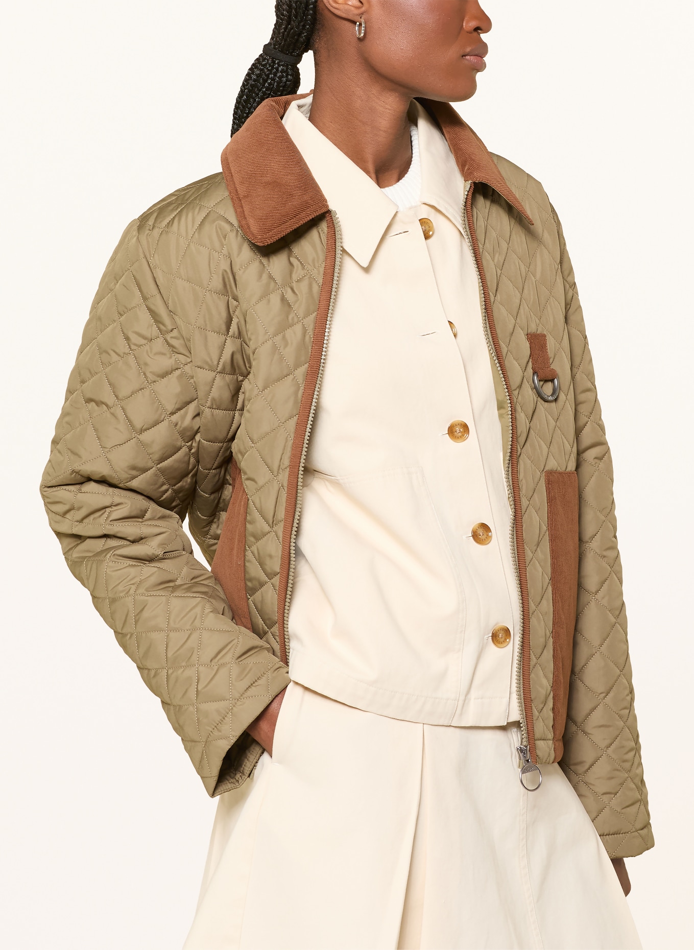 Barbour Steppjacke AYLESBY: OLIV / COGNAC