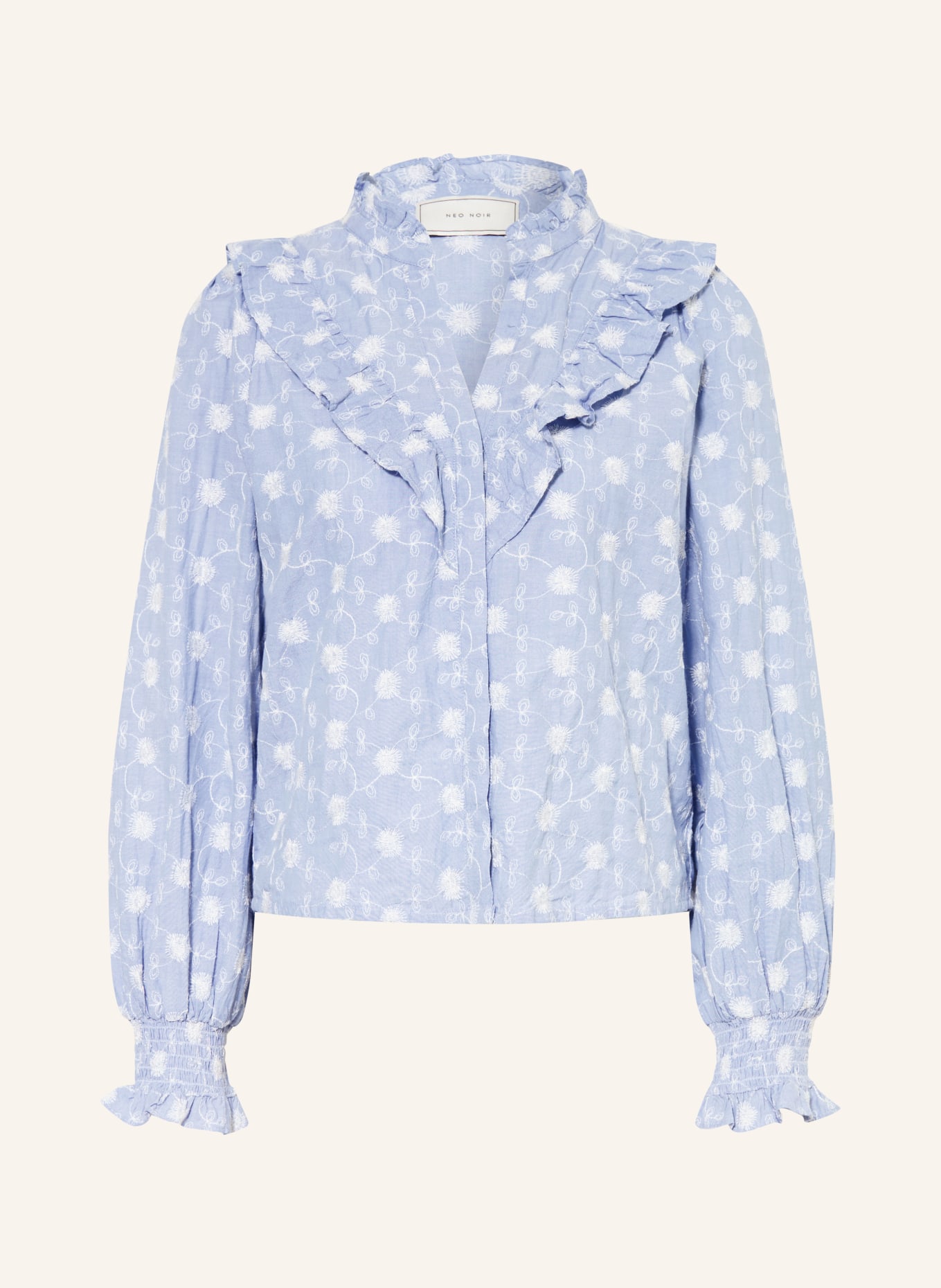 NEO NOIR DEGAS blouse with ruffles: LIGHT BLUE / WHITE