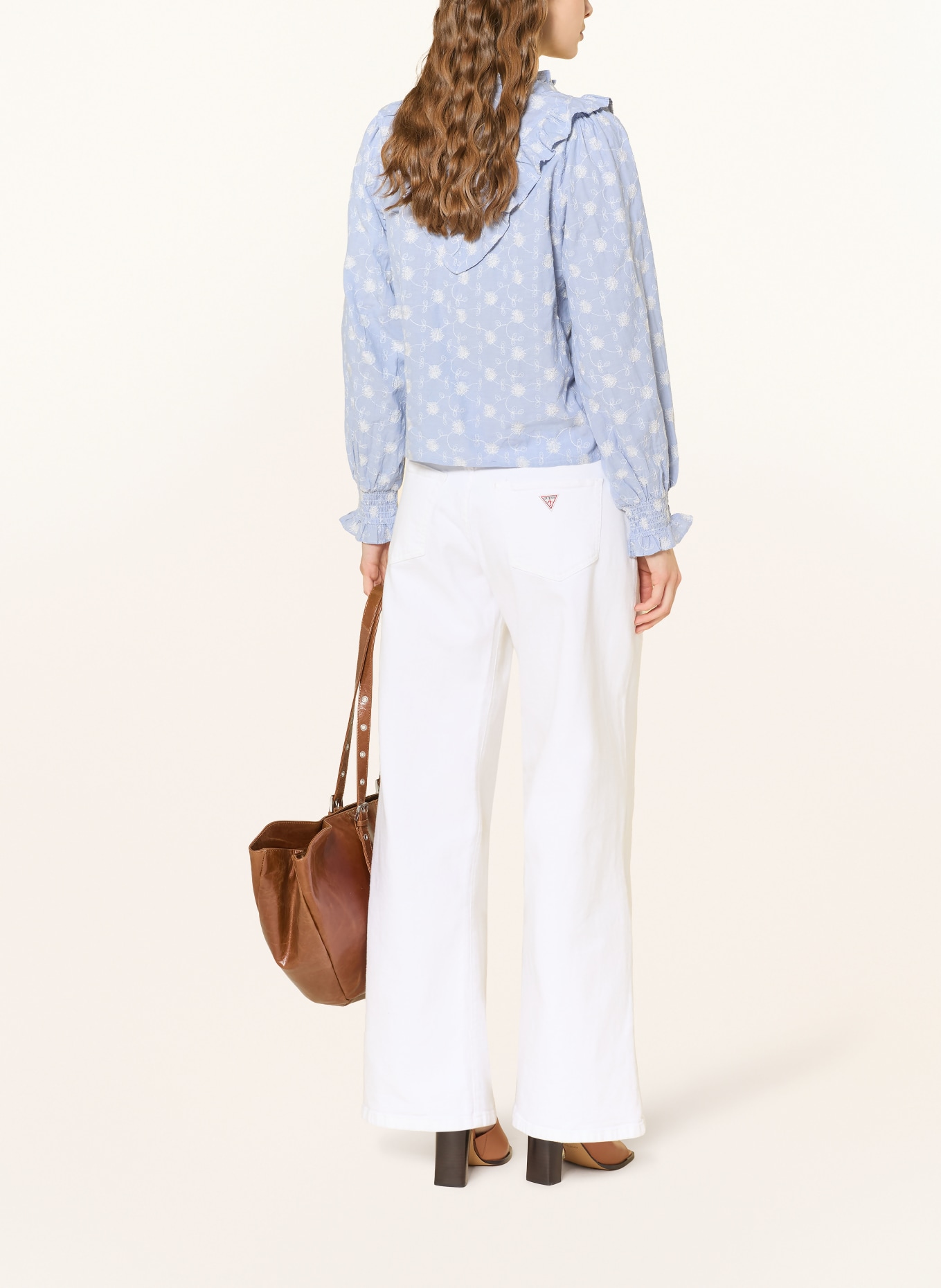 NEO NOIR DEGAS blouse with ruffles: LIGHT BLUE / WHITE