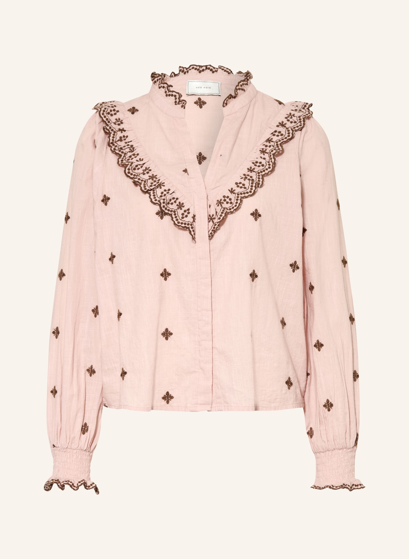 NEO NOIR DEGAS blouse with ruffles: DUSKY PINK / DARK BROWN