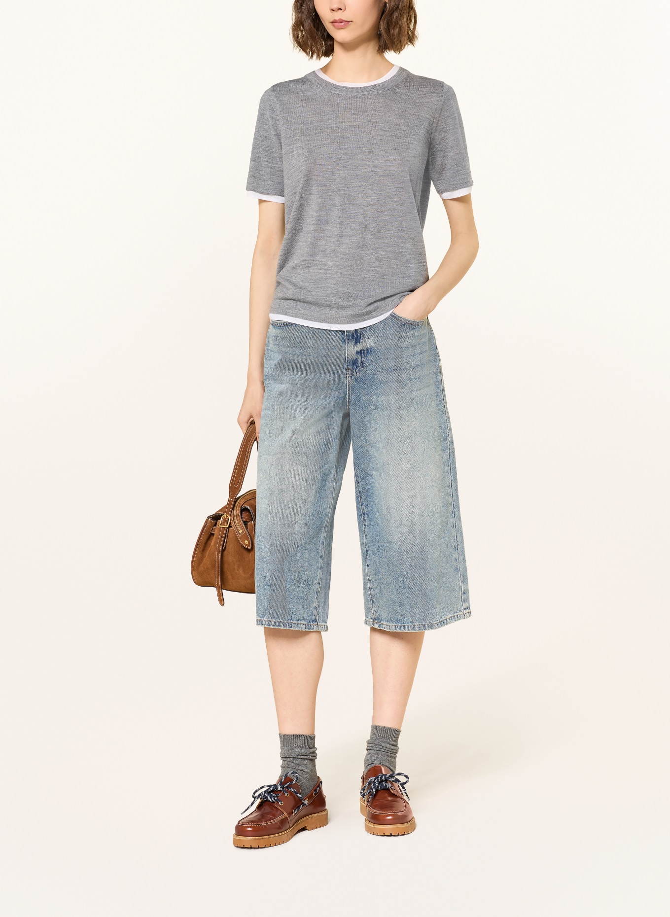 MRS & HUGS Strickshirt: GRAU / WEISS