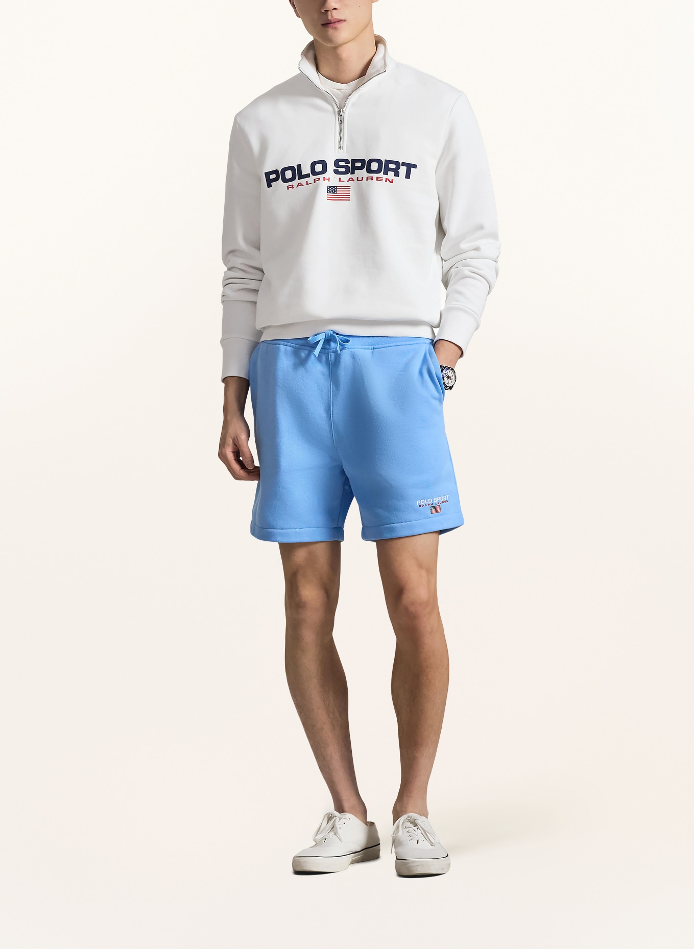 POLO SPORT Sweatshorts: HELLBLAU / ROT / WEISS