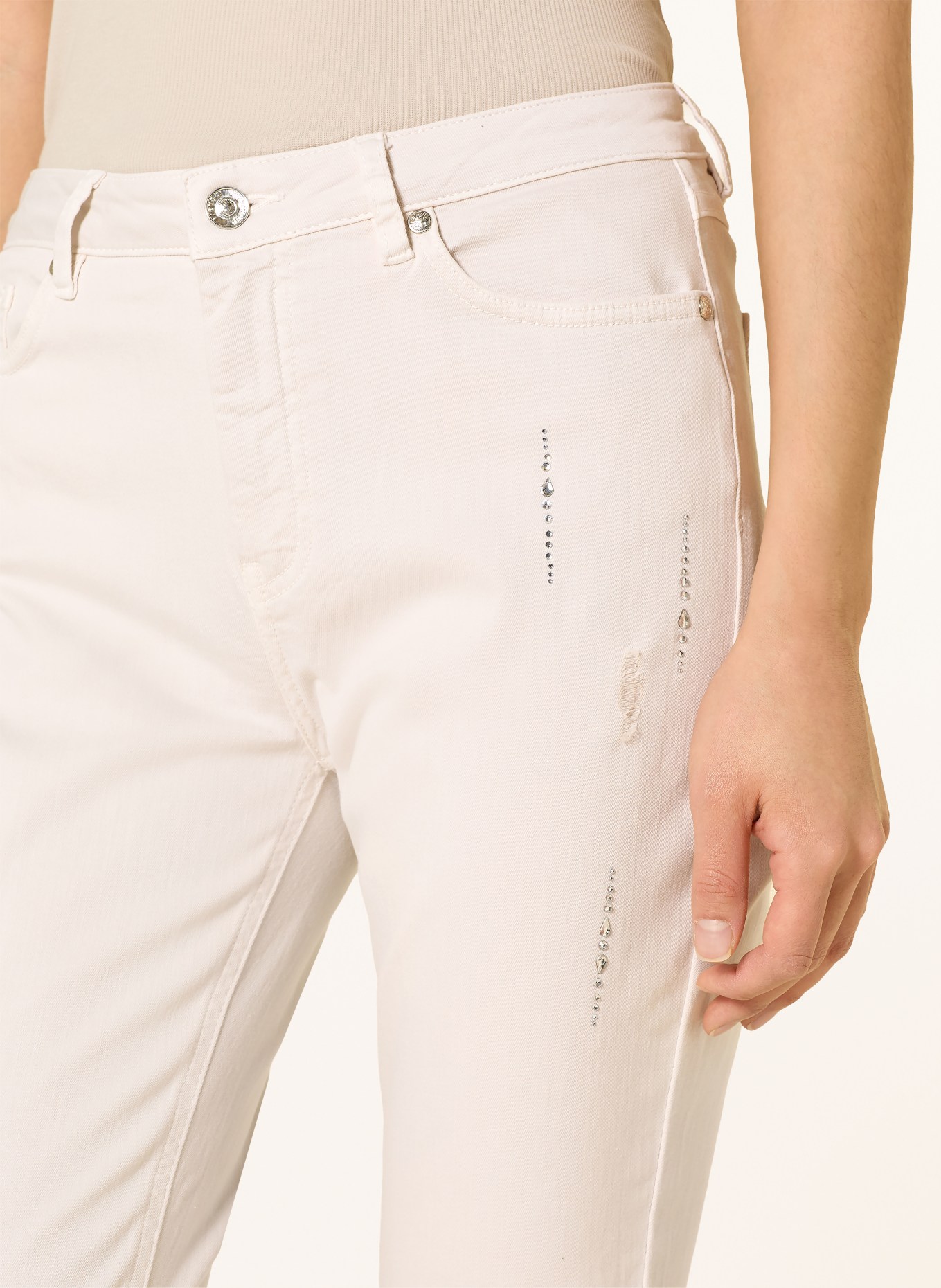 monari Cropped Jeans mit Schmucksteinen: 124 champagne beige