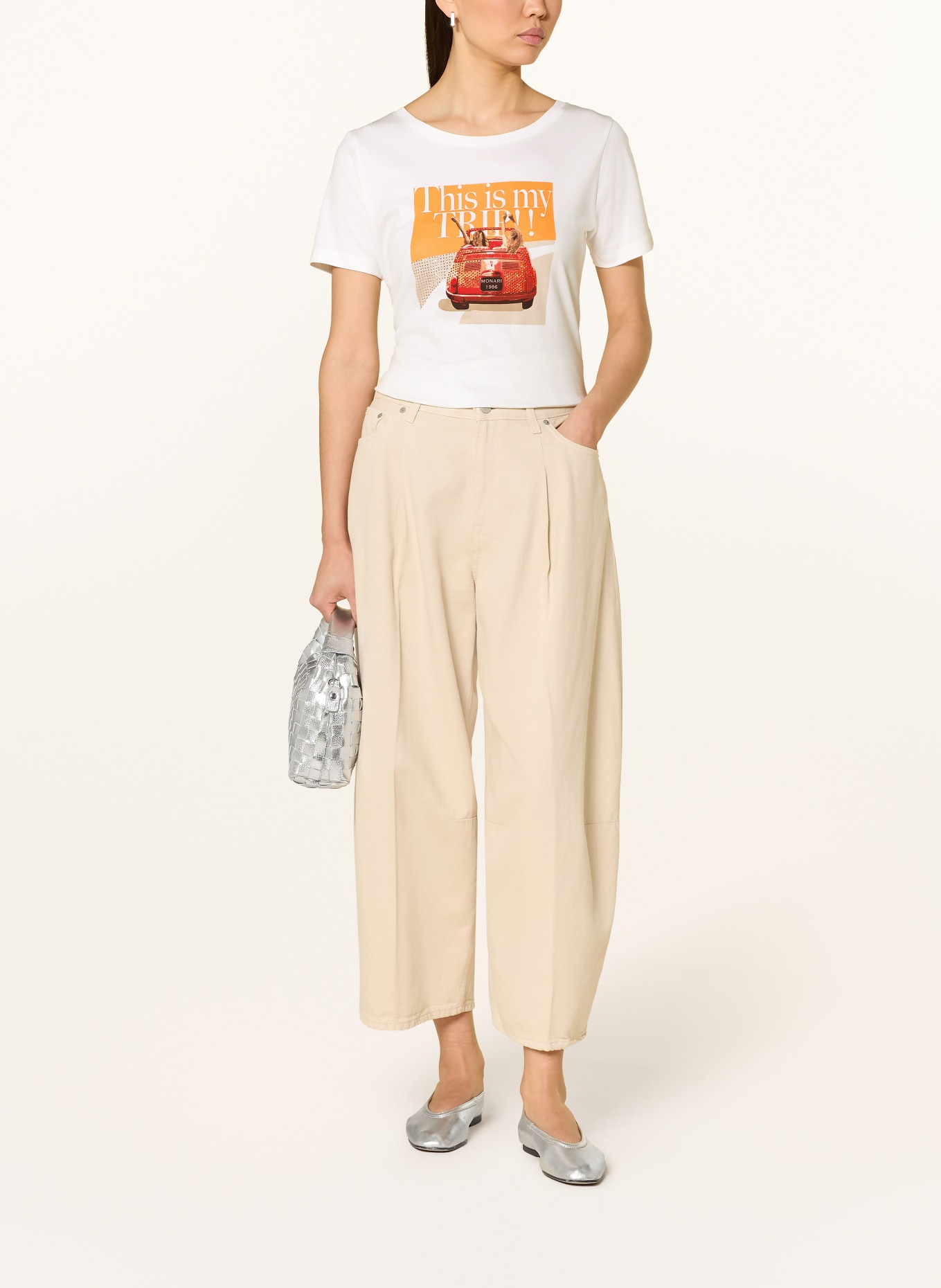 monari T-shirt with gemstones: CREAM / ORANGE