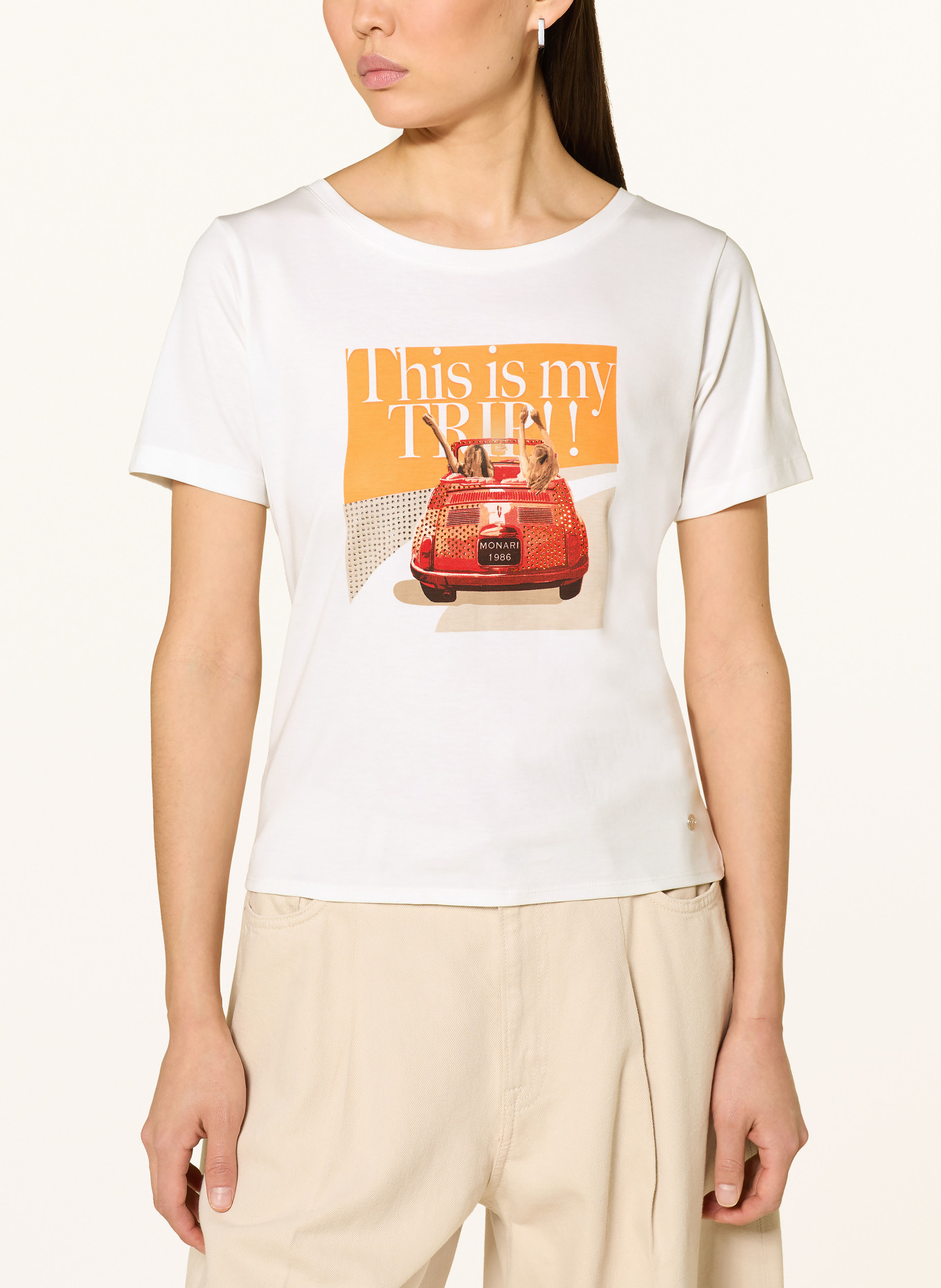 monari T-shirt with gemstones: CREAM / ORANGE
