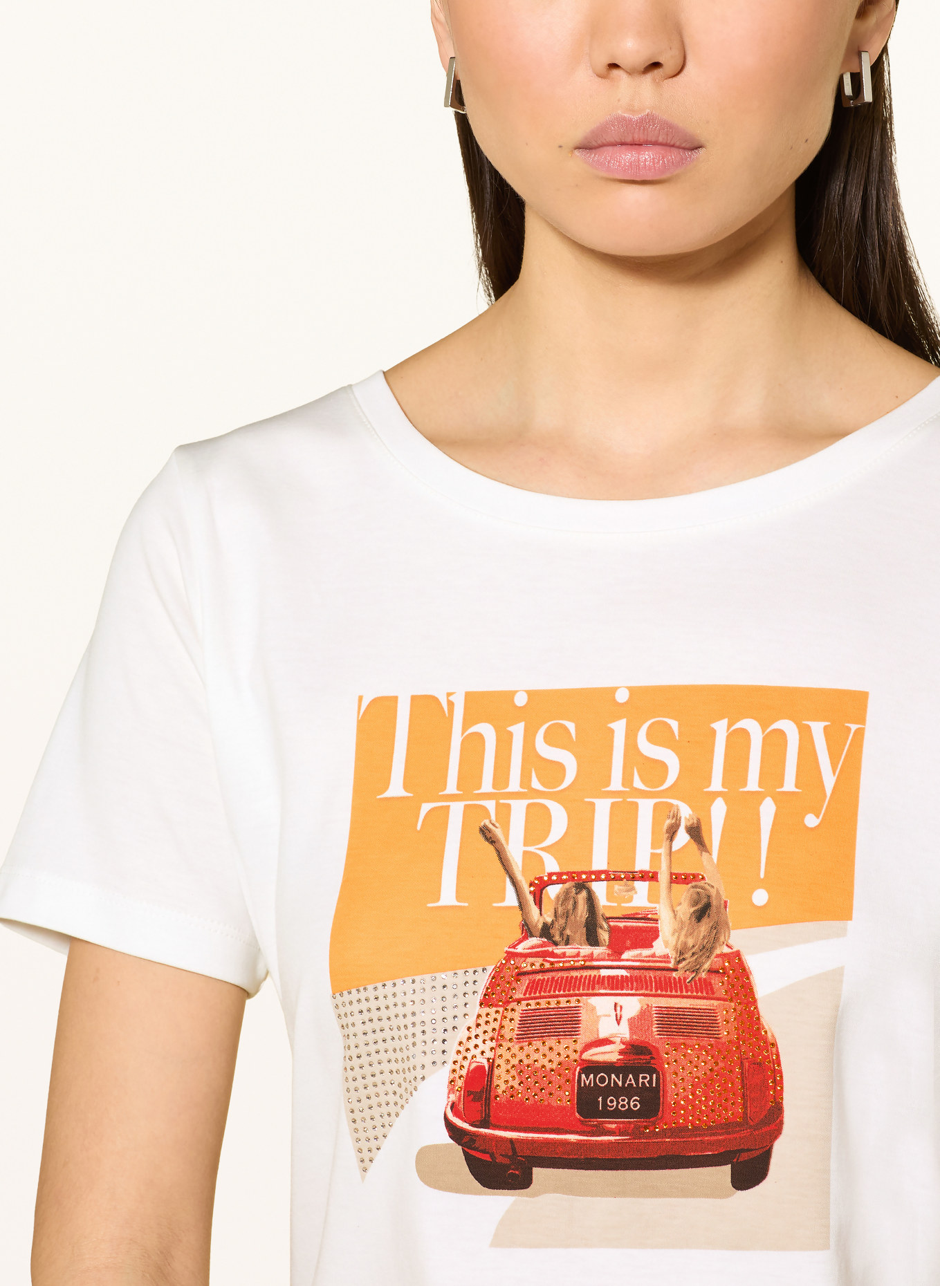 monari T-shirt with gemstones: CREAM / ORANGE