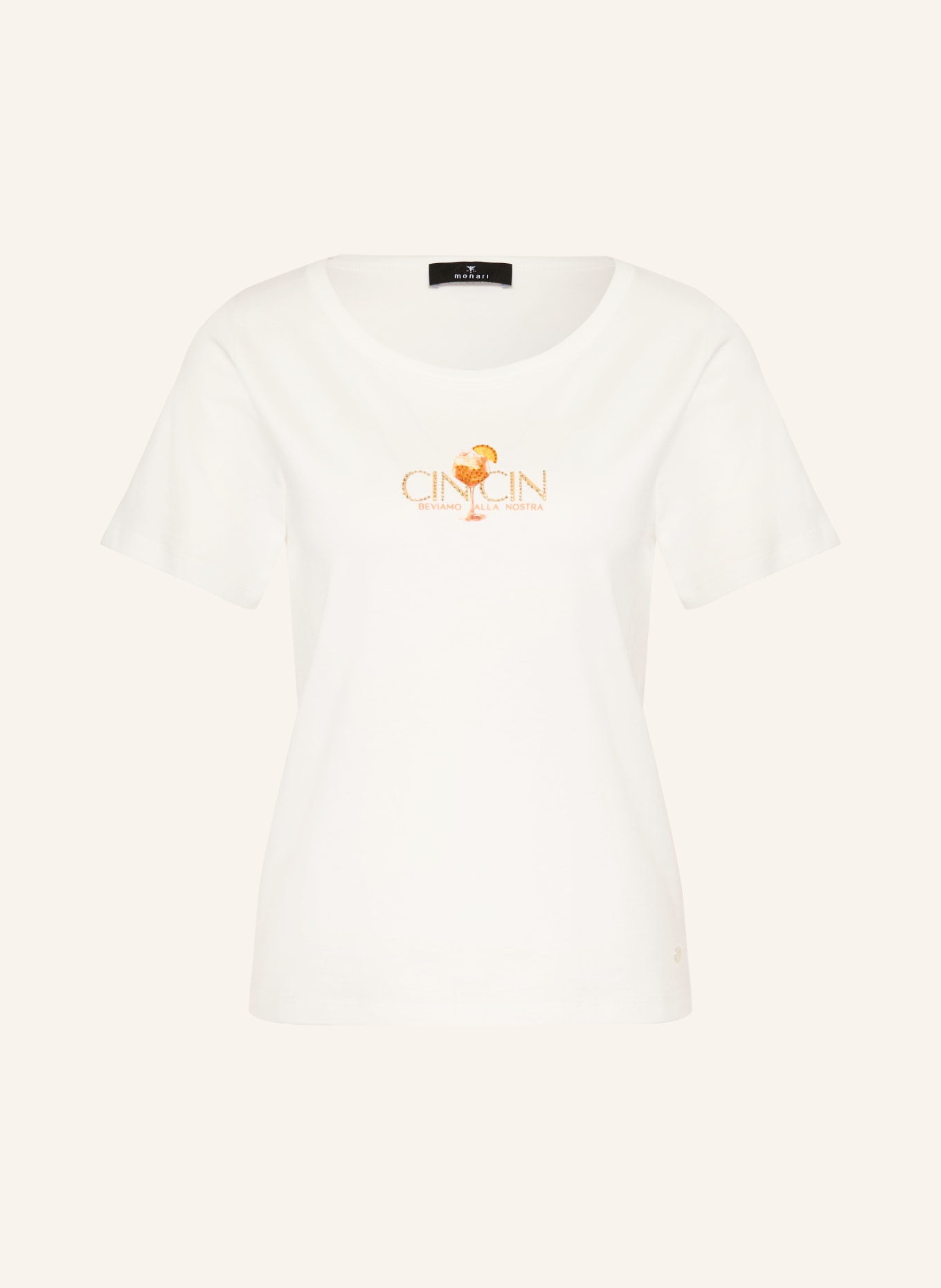 monari T-shirt with gemstones: WHITE / ORANGE