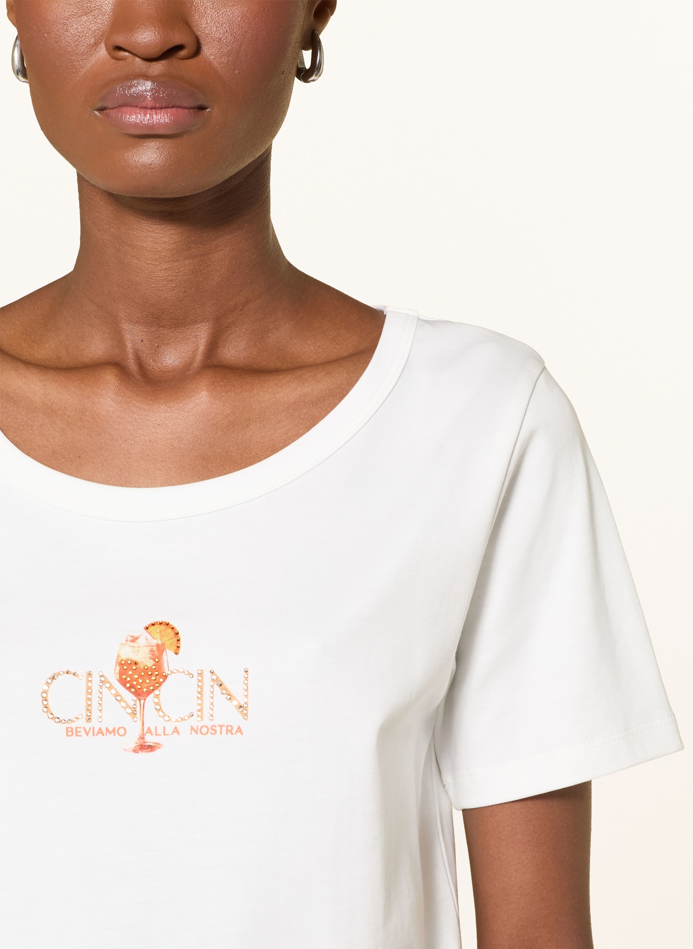 monari T-shirt with gemstones: WHITE / ORANGE