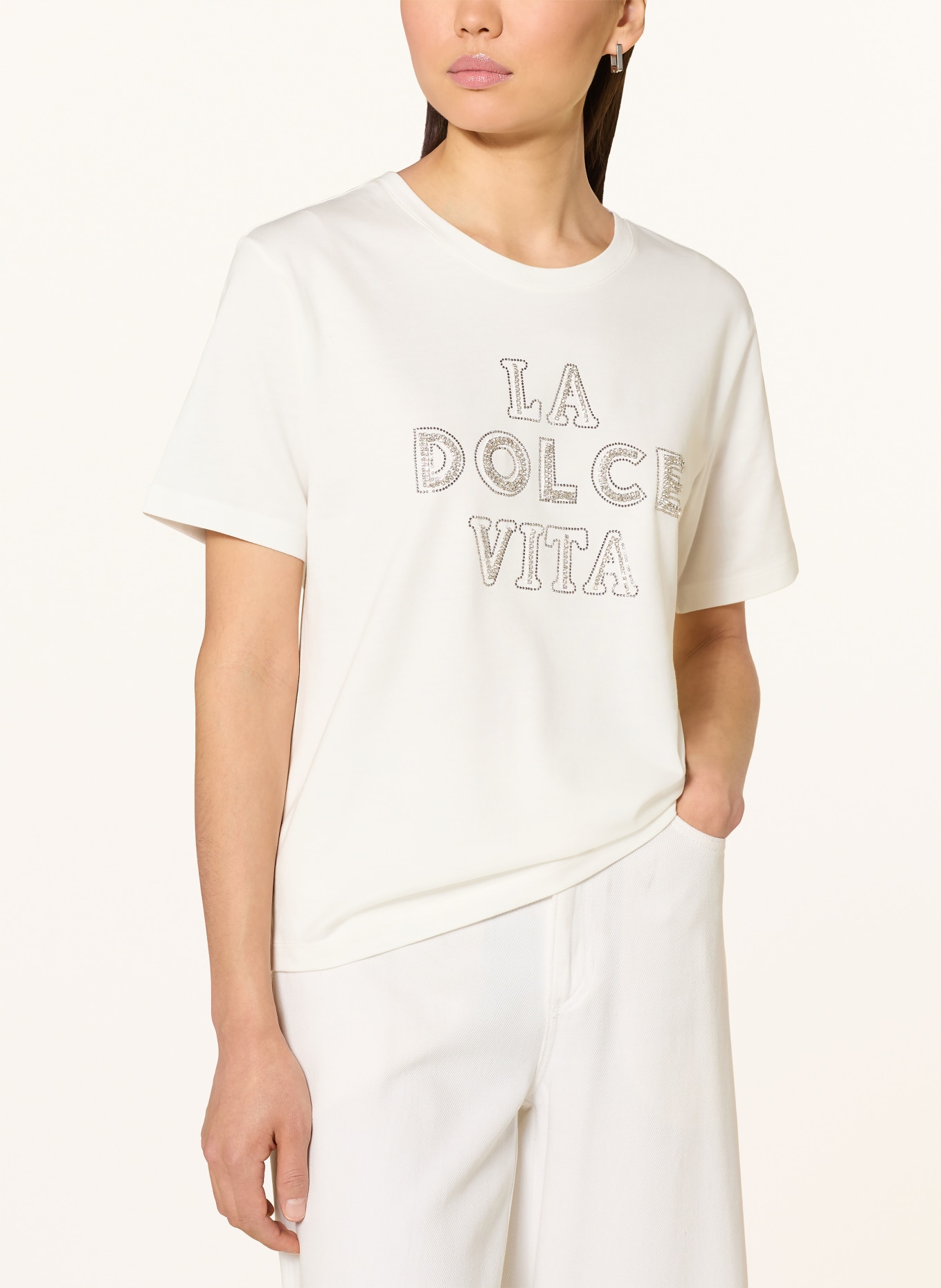 monari T-Shirt mit Schmucksteinen: WEISS / SILBER