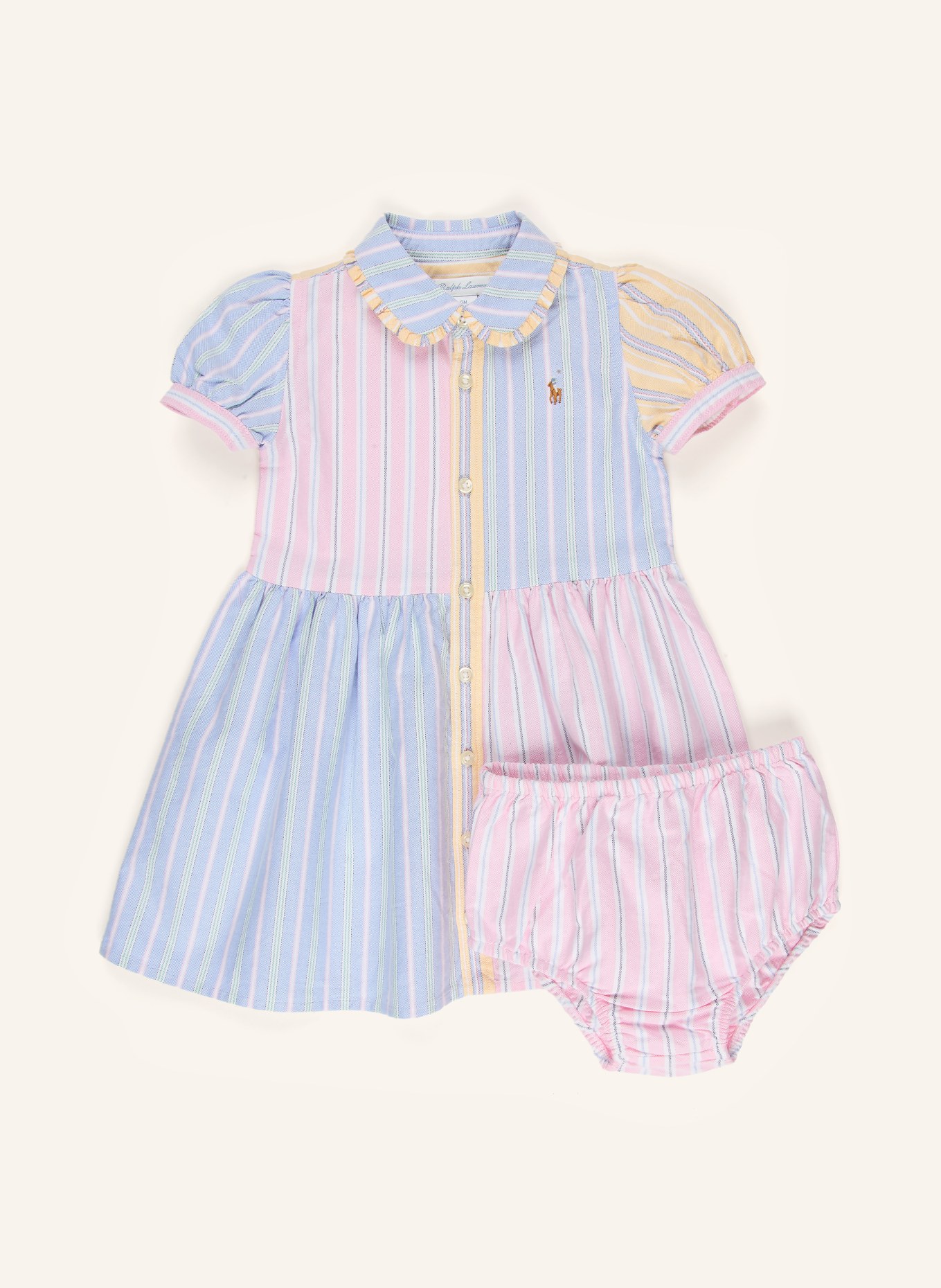 POLO RALPH LAUREN 2-tlg. Set: Hemdblusenkleid und Hose: HELLBLAU / ROSÉ / HELLGELB